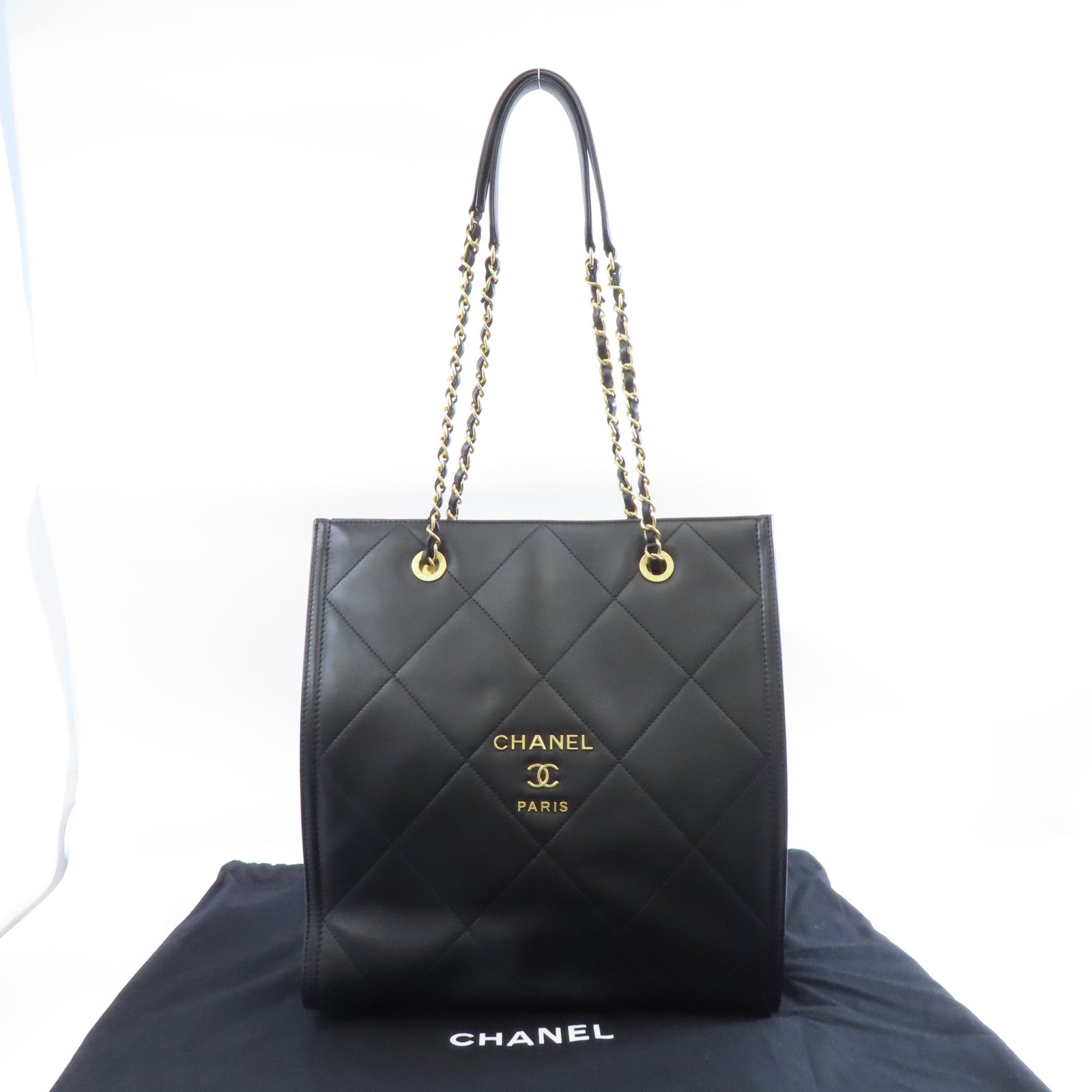 CHANEL 菱格羊皮皮革Shoulder Tote金扣肩背袋黑色