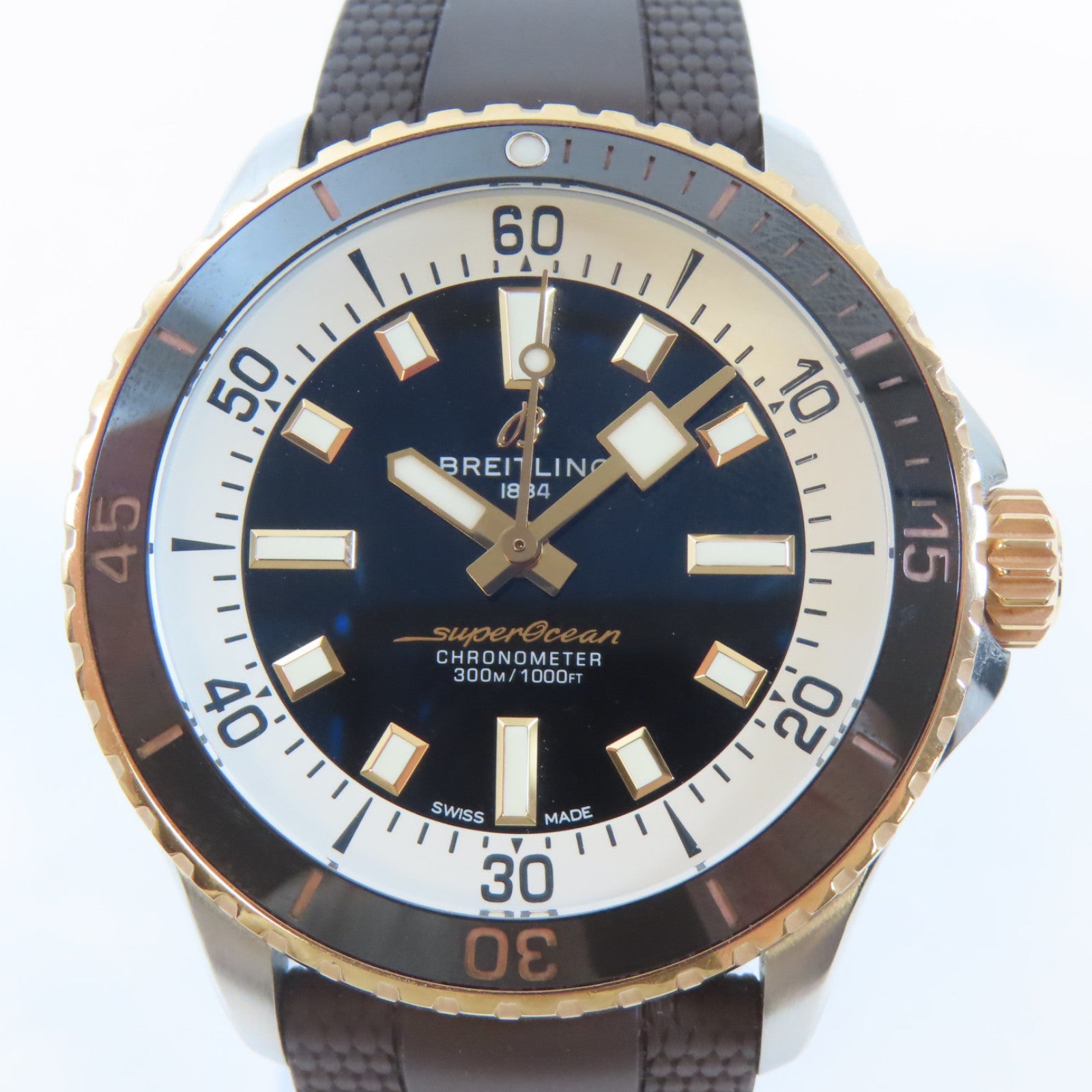 BREITLING Superocean18K玫瑰金/不鏽鋼手錶自動機芯黑色#17cm