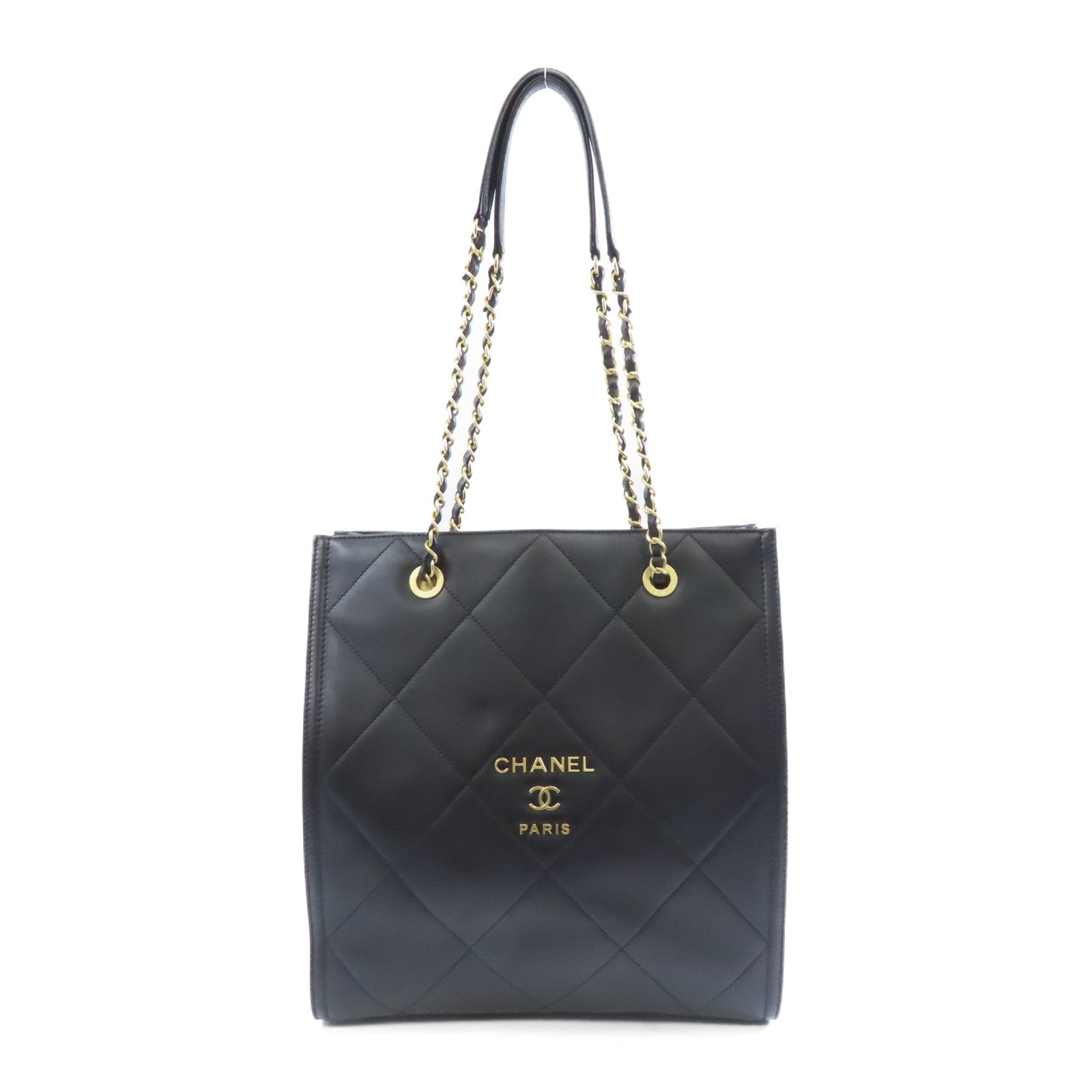 CHANEL 菱格羊皮皮革Shoulder Tote金扣肩背袋黑色