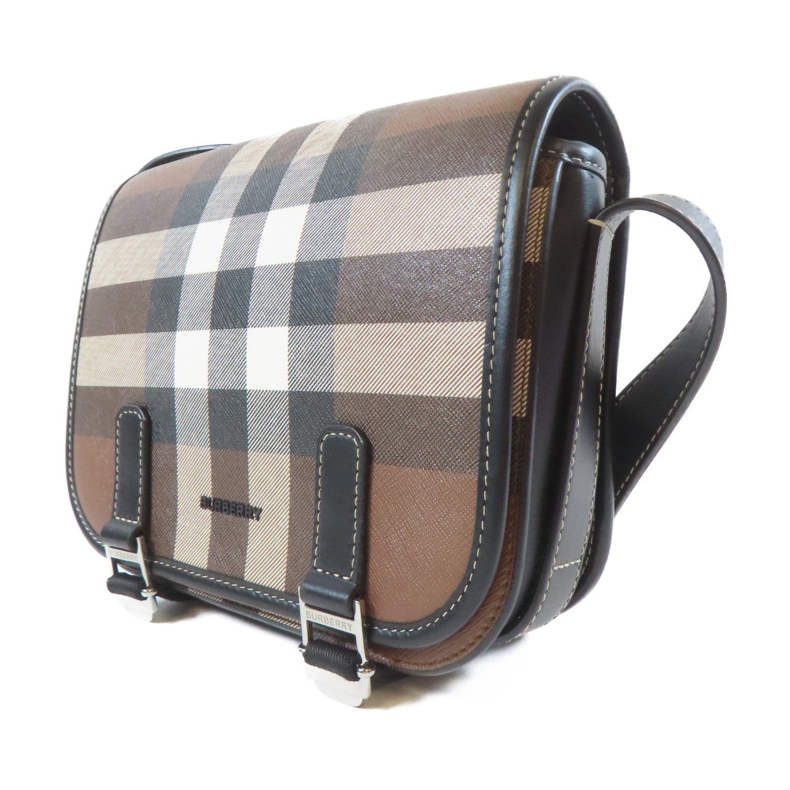 BURBERRY 塗層帆布Shoulder Bag銀扣肩背袋啡色