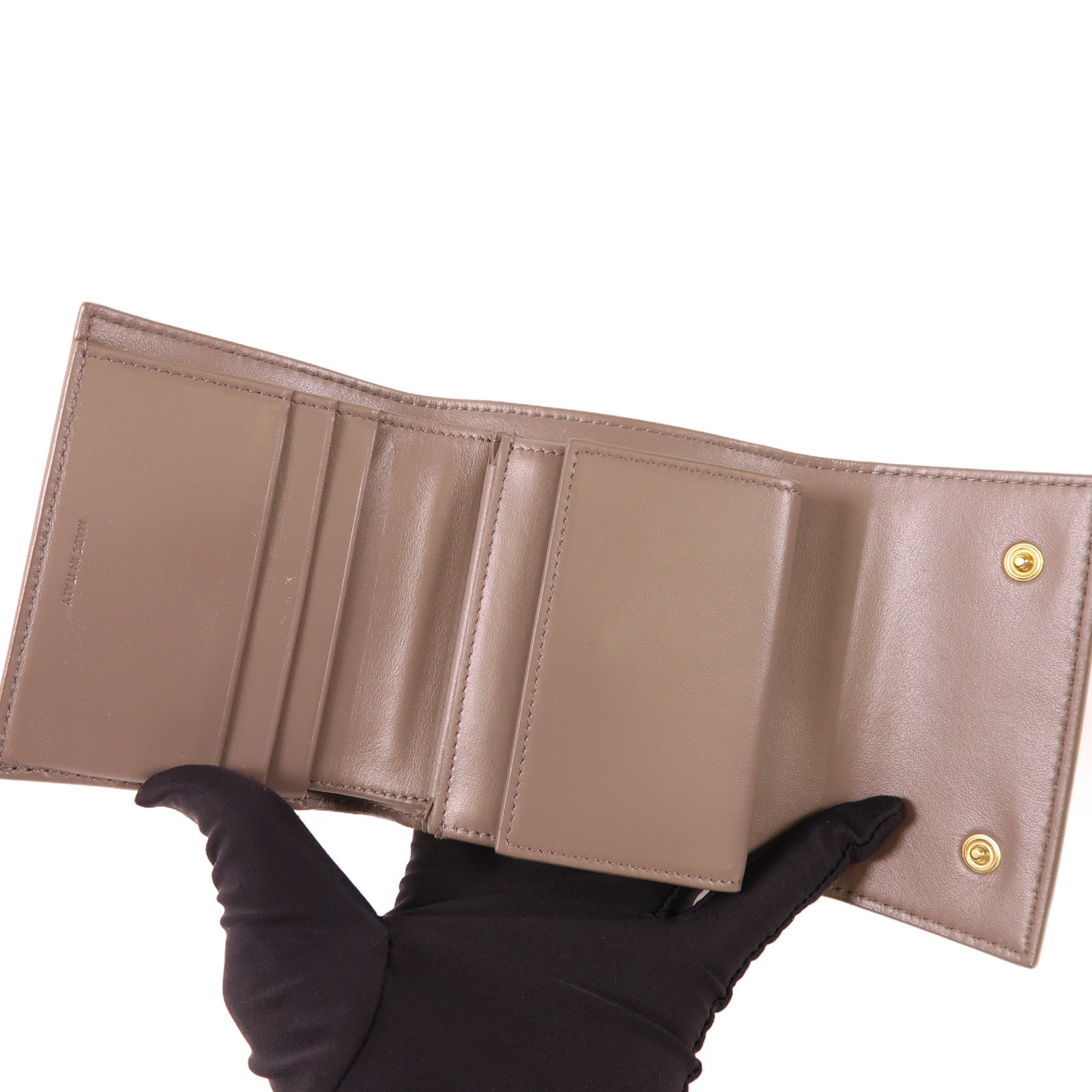 CELINE GHW Small Trifold Wallet Calfskin Leather Gray Pebble