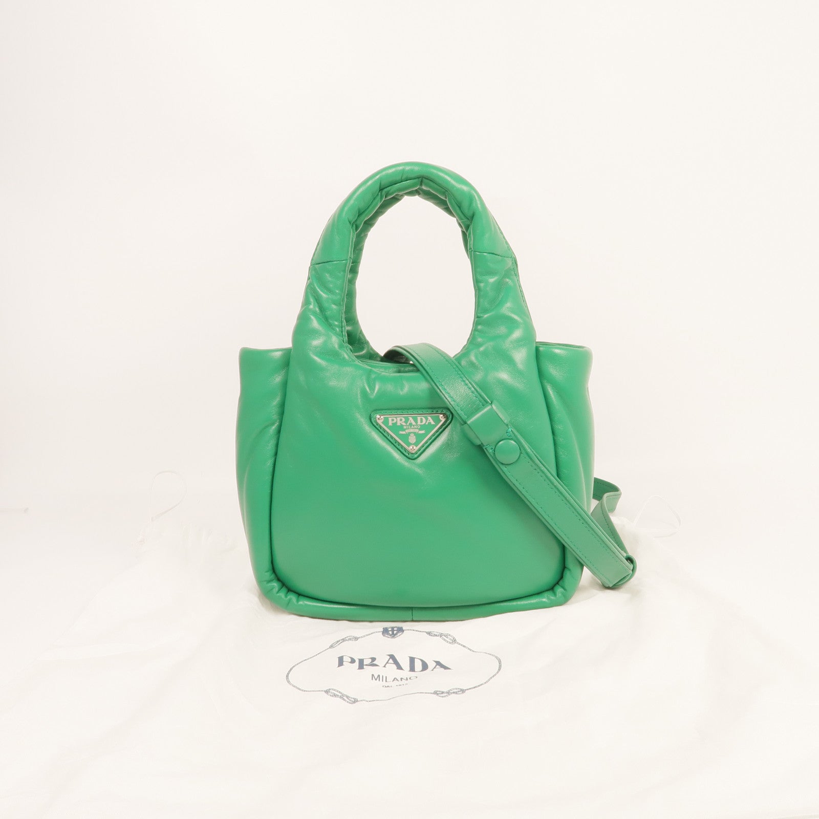 PRADA 【激減優惠】Nappa皮革Small Soft Padded Bag銀扣手挽肩背兩用袋