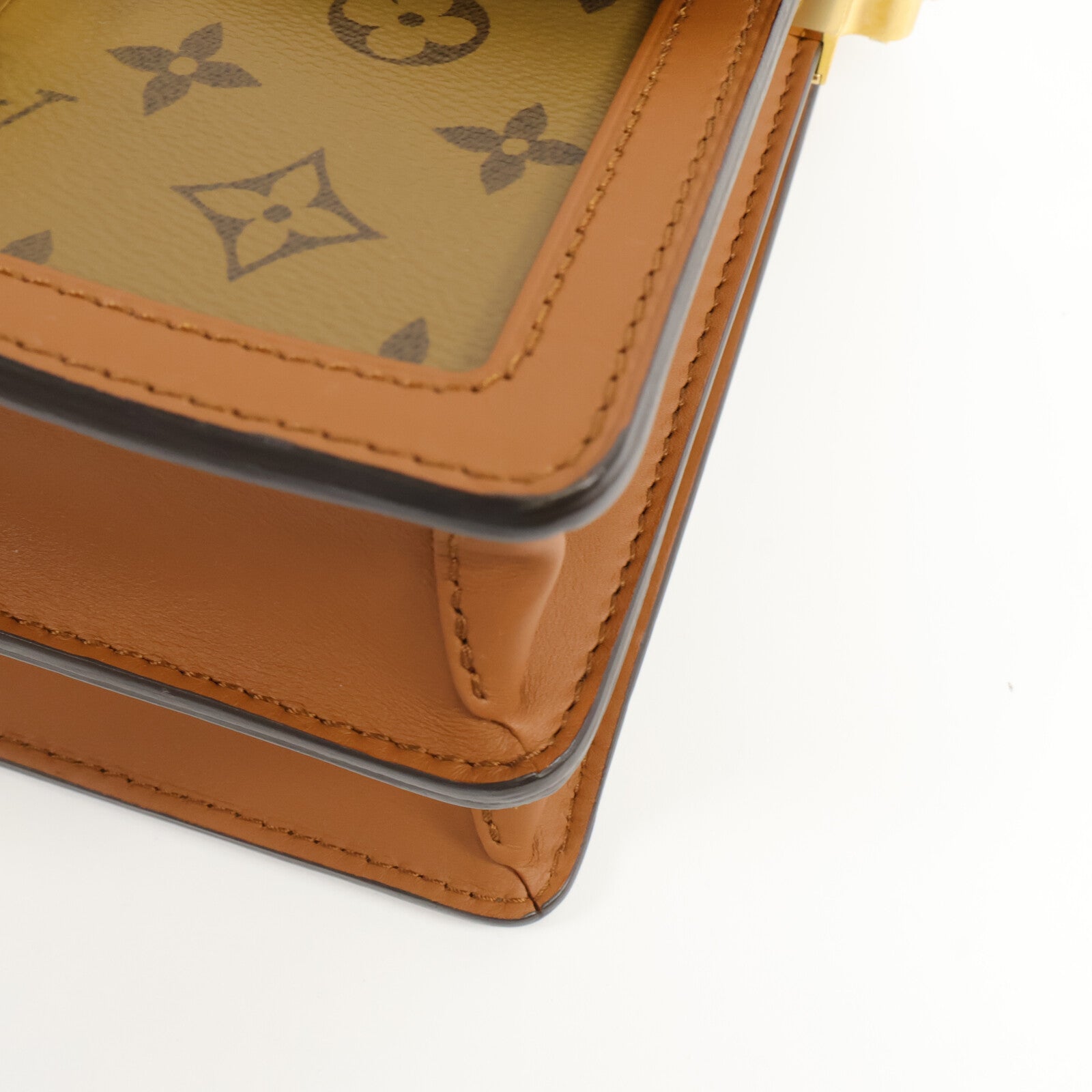 LOUIS VUITTON Monogram/Monogram Reverse Dauphine MM金扣手挽肩背兩用袋棕色