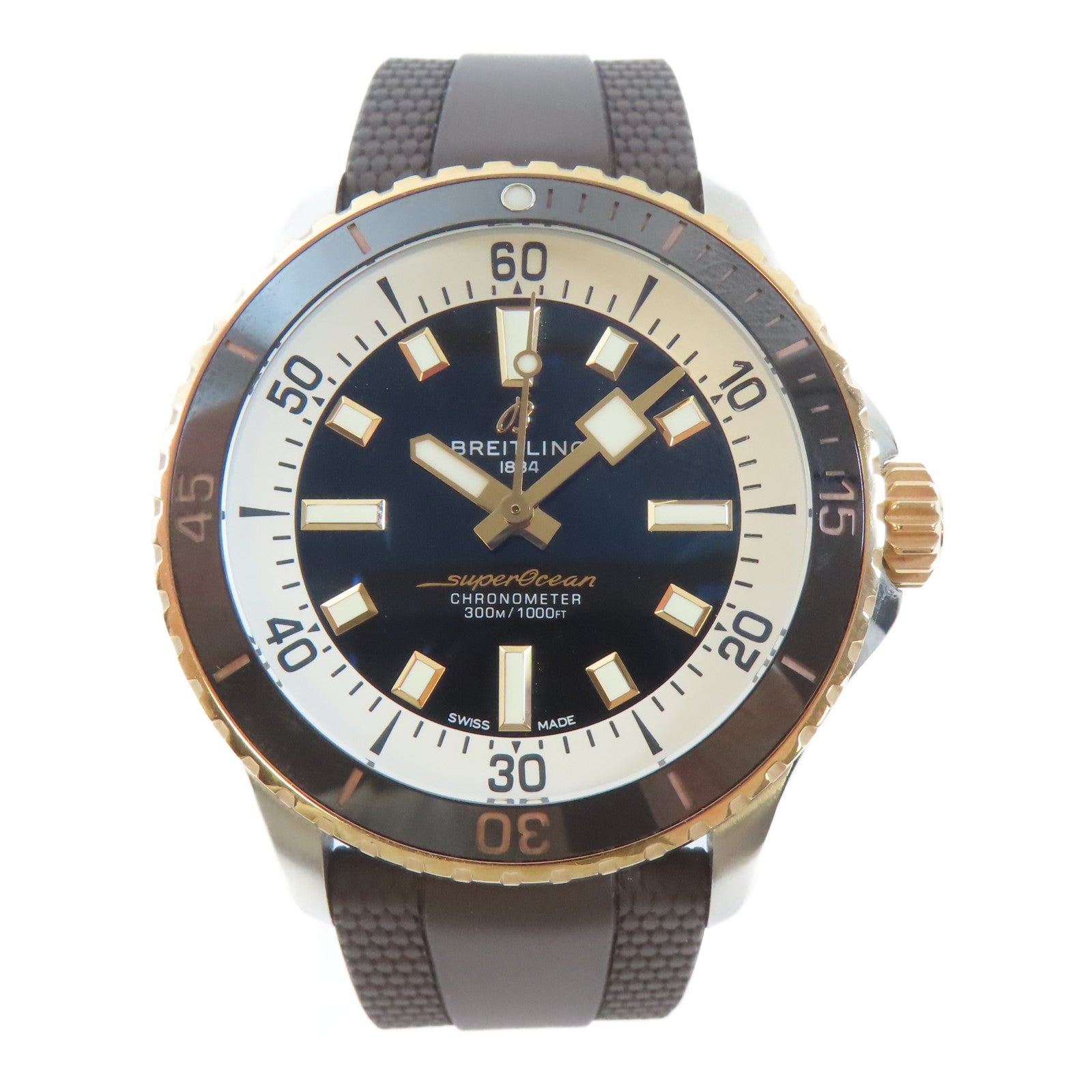 BREITLING Superocean18K玫瑰金/不鏽鋼手錶自動機芯黑色#17cm