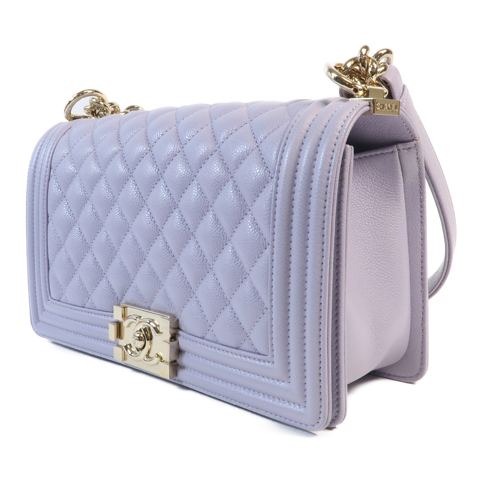 CHANEL 牛皮皮革Boy 25金扣鏈帶肩背袋