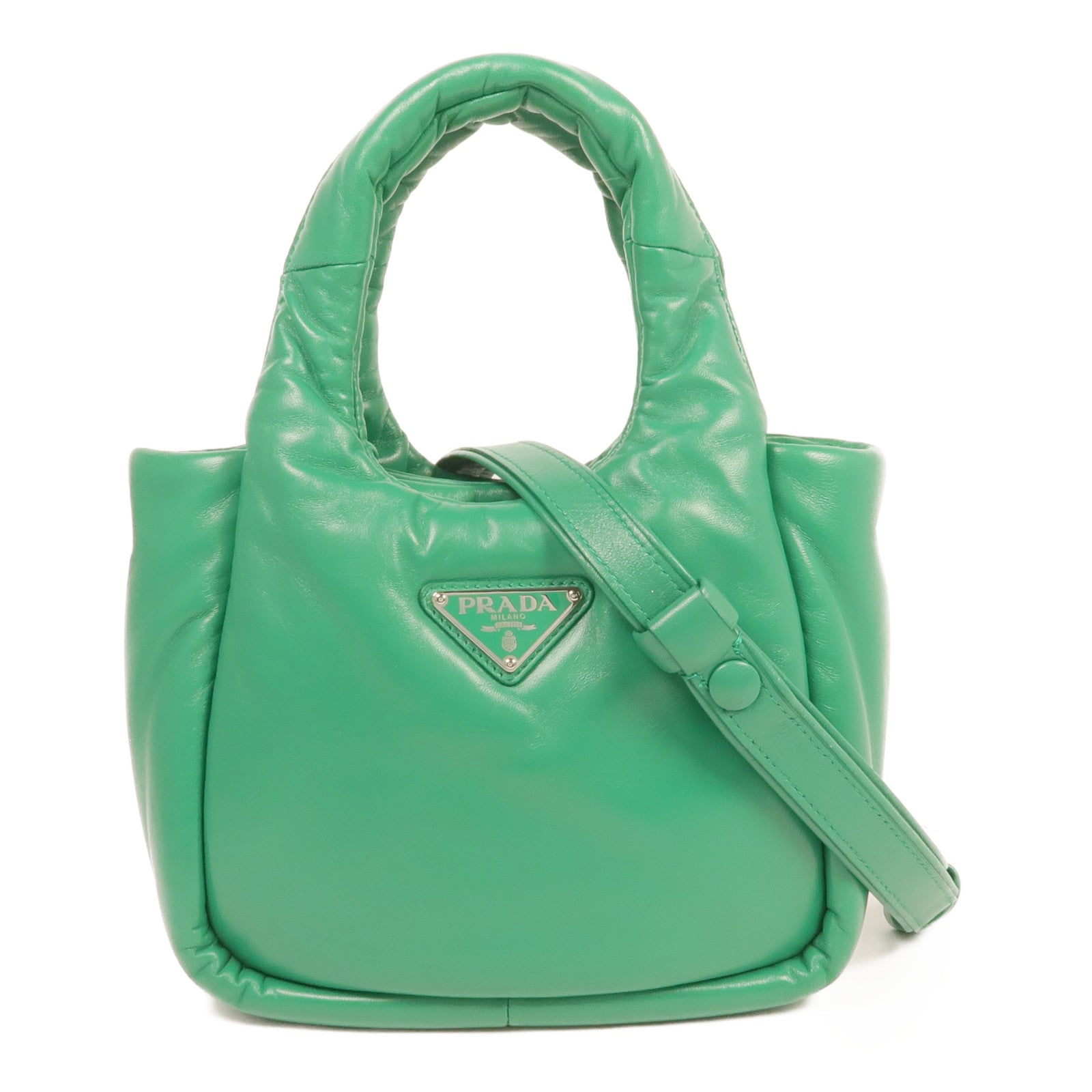 PRADA Nappa皮革Small Soft Padded Bag銀扣手挽肩背兩用袋