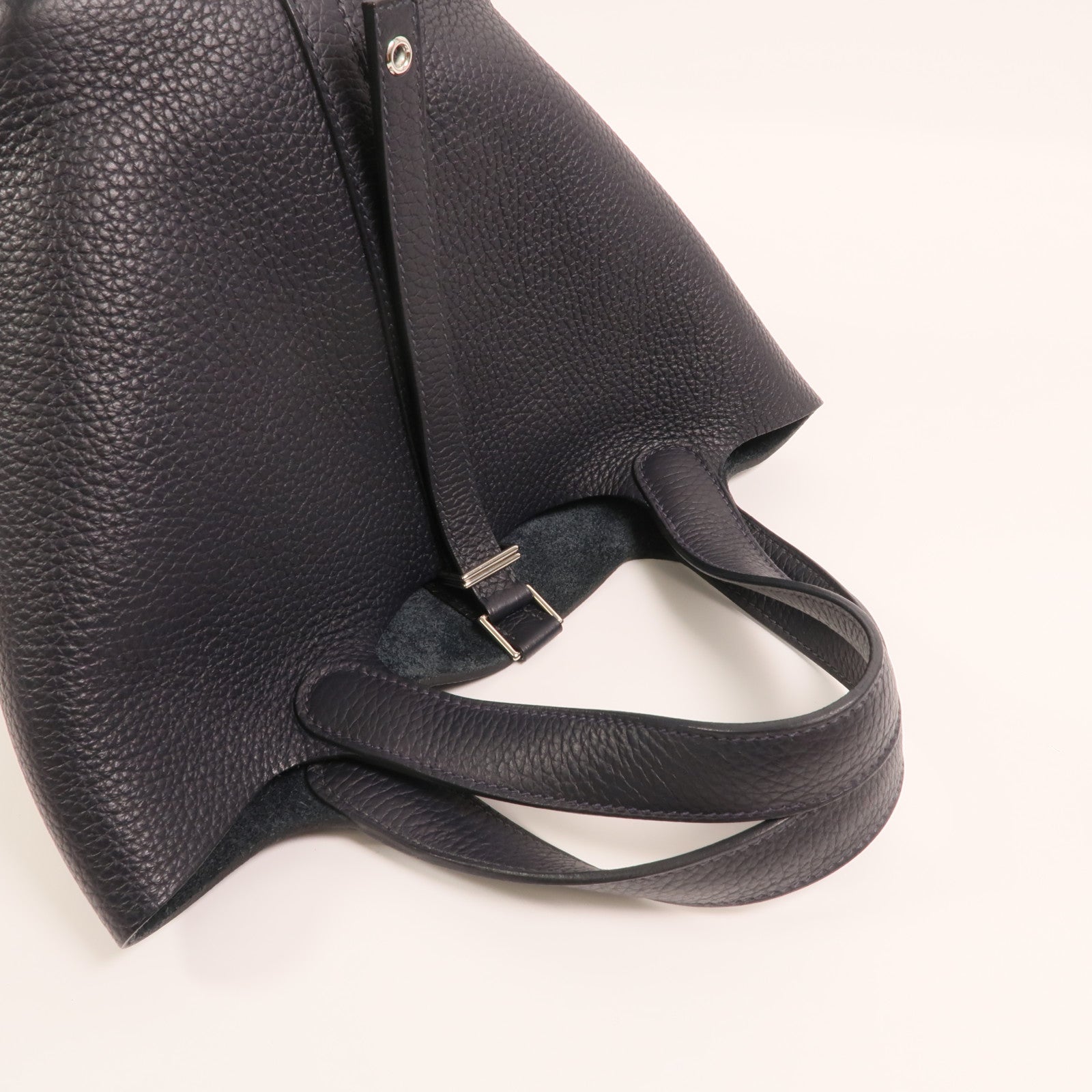 HERMES Clemence皮革Picotin PM銀扣手挽袋Bleu Nuit