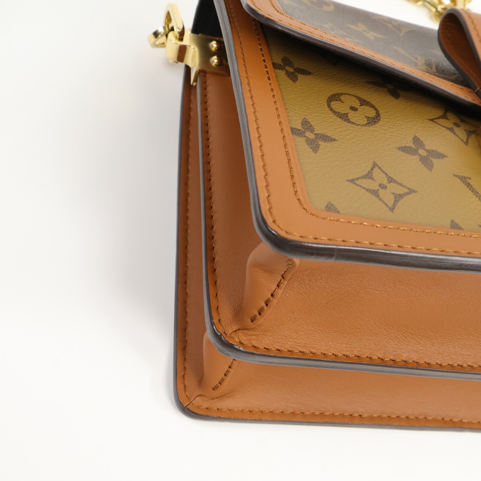 LOUIS VUITTON Monogram/Monogram Reverse Dauphine MM金扣手挽肩背兩用袋棕色