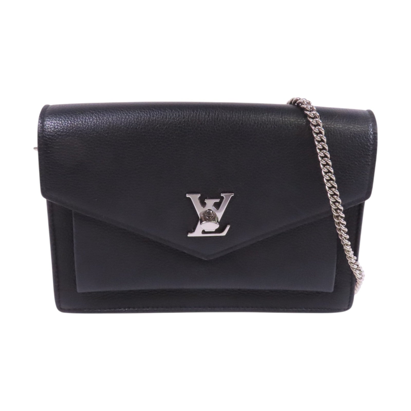 LOUIS VUITTON 牛皮皮革My Lock Me銀扣鏈帶肩背袋