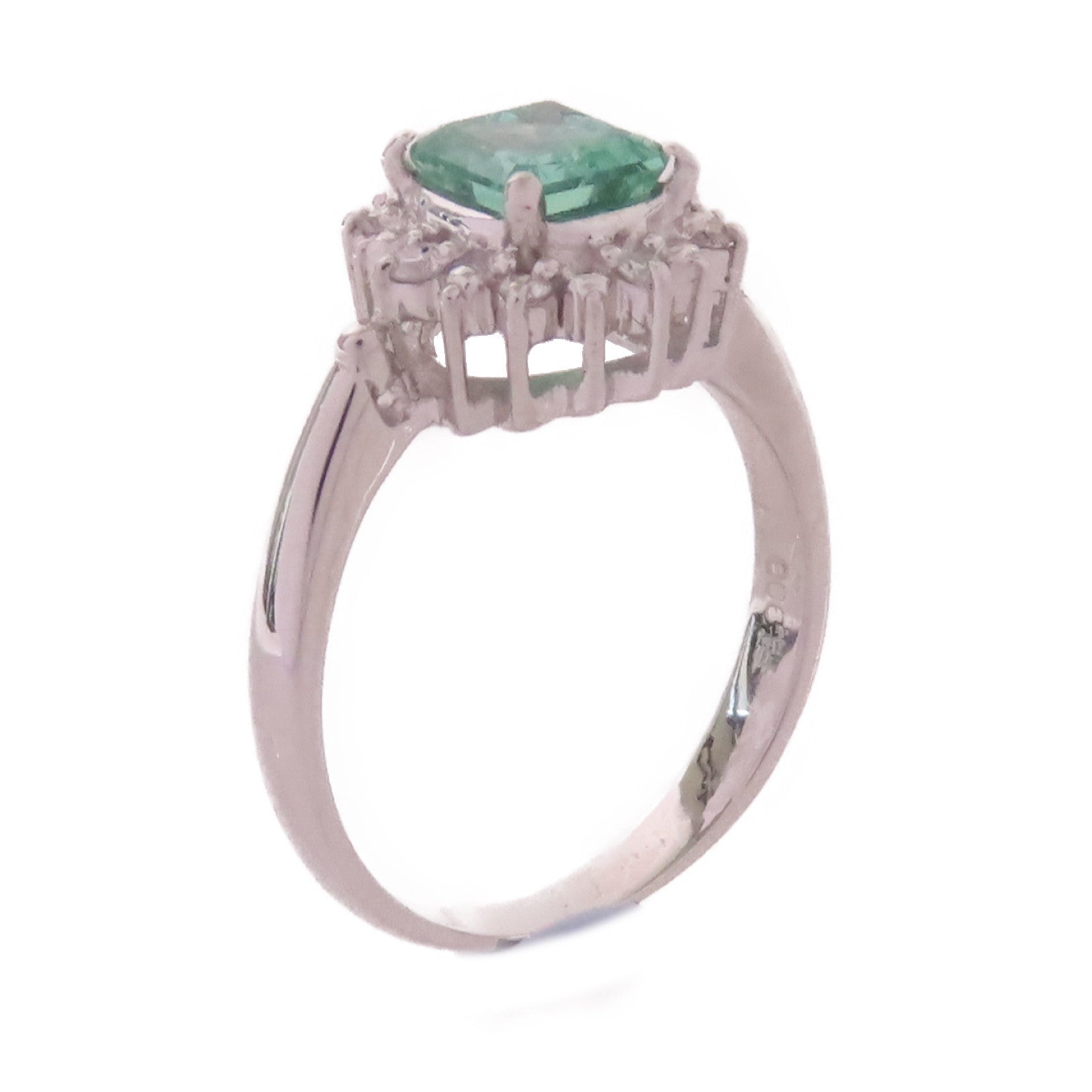JEWELRY **【激減優惠】PT900鉑金/1.05ct綠寶石/0.12ct鑽石Emerald Ring戒指#6.75