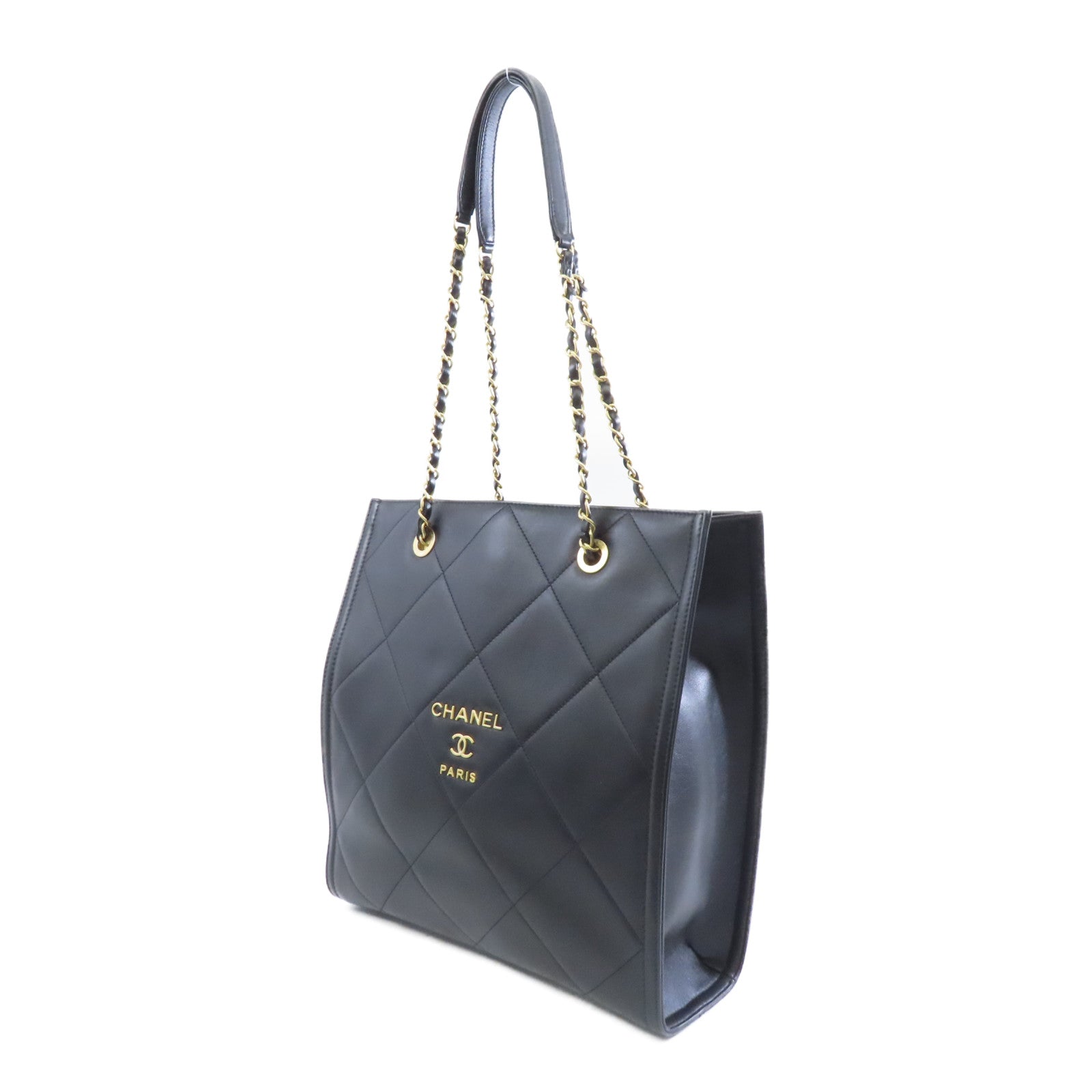 CHANEL 菱格羊皮皮革Shoulder Tote金扣肩背袋黑色