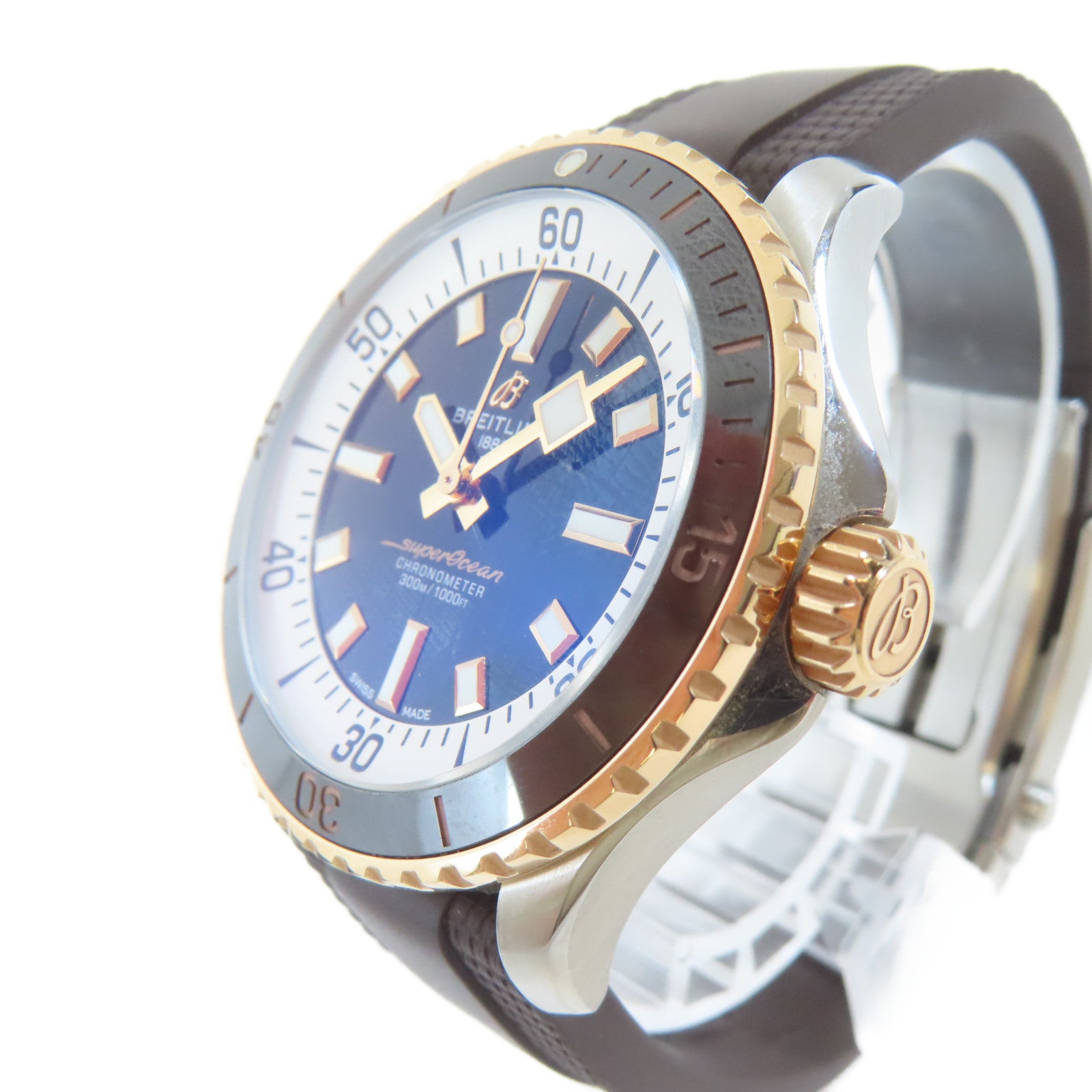 BREITLING Superocean18K玫瑰金/不鏽鋼手錶自動機芯黑色#17cm
