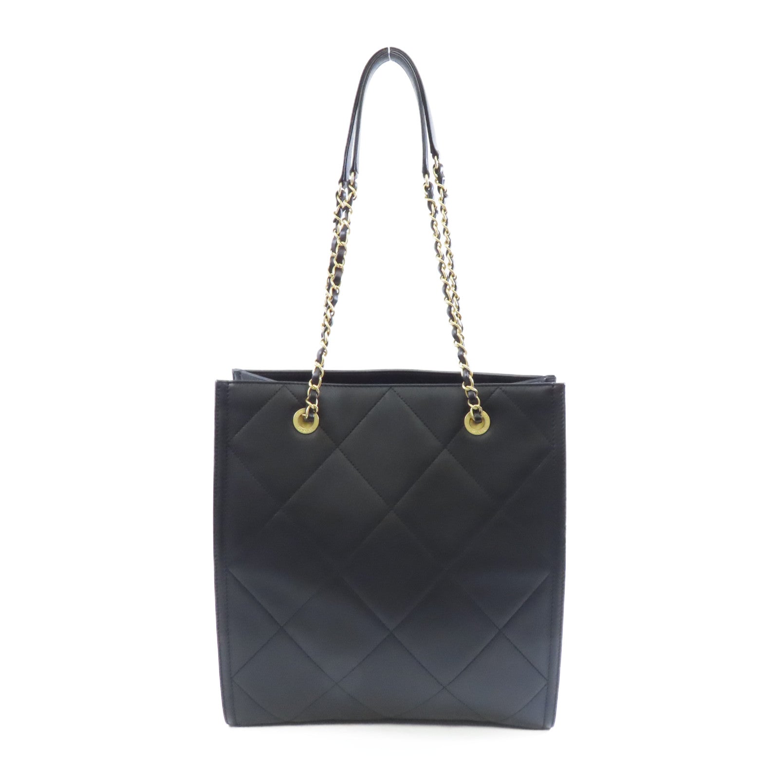 CHANEL 菱格羊皮皮革Shoulder Tote金扣肩背袋黑色