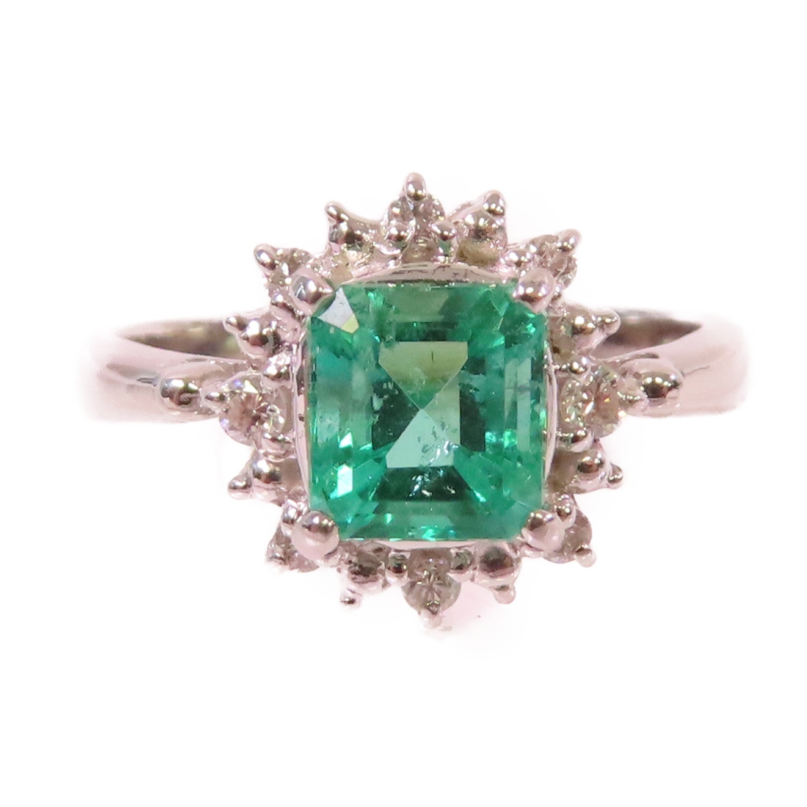 JEWELRY **【激減優惠】PT900鉑金/1.05ct綠寶石/0.12ct鑽石Emerald Ring戒指#6.75