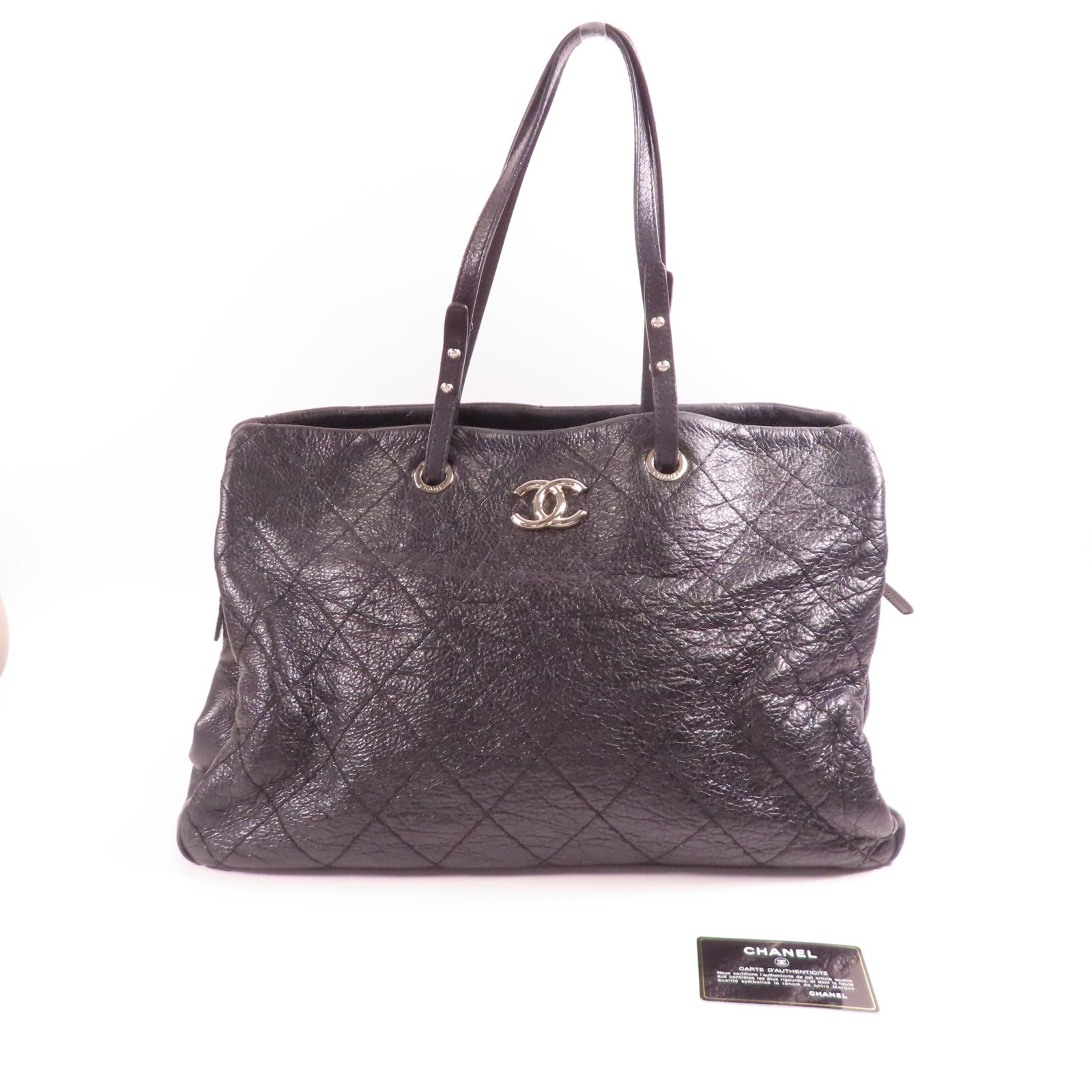 CHANEL 牛皮皮革Tote Bag銀扣手挽袋