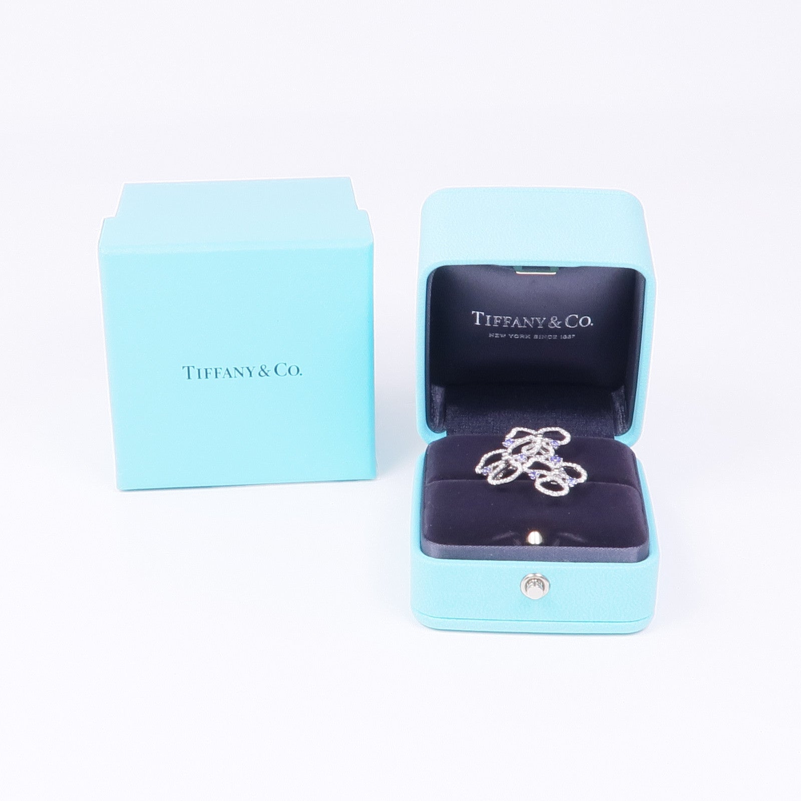 TIFFANY＆CO 【激減優惠】PT950鉑金Paper Flowers Ring鑽石/坦桑石戒指US#5.75