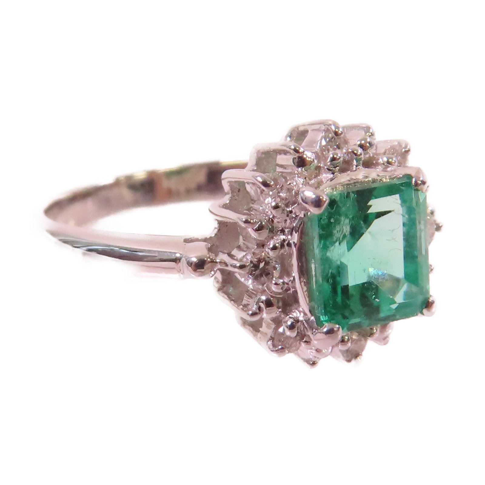 JEWELRY **【激減優惠】PT900鉑金/1.05ct綠寶石/0.12ct鑽石Emerald Ring戒指#6.75