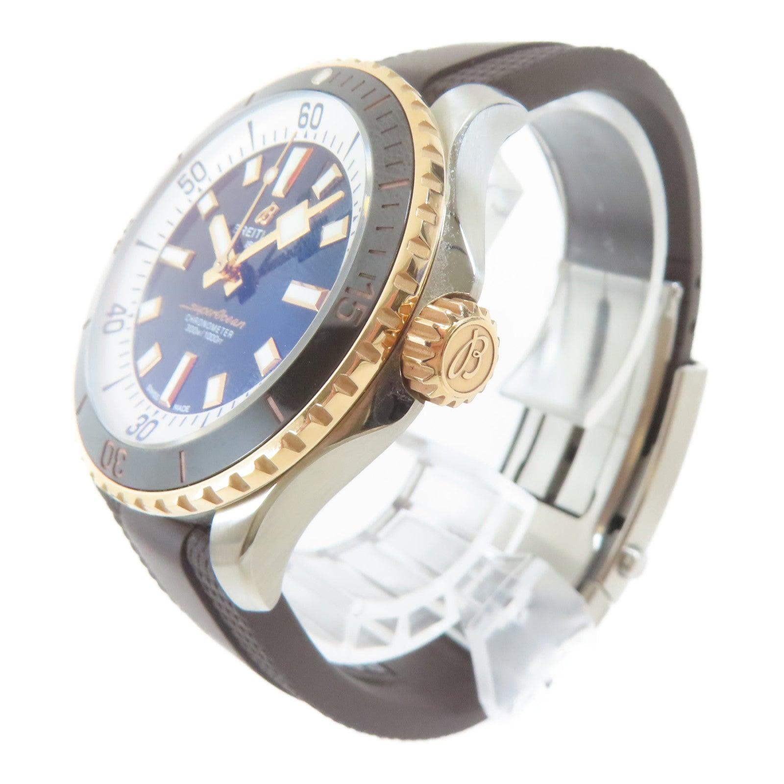 BREITLING Superocean18K玫瑰金/不鏽鋼手錶自動機芯黑色#17cm
