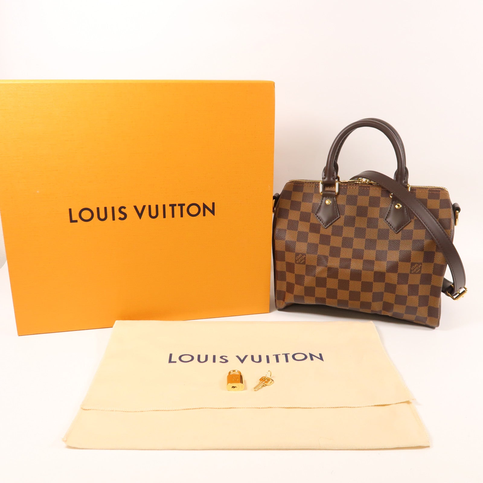 LOUIS VUITTON Damier Ebene Speedy Bandouliere 25金扣手挽肩背兩用袋