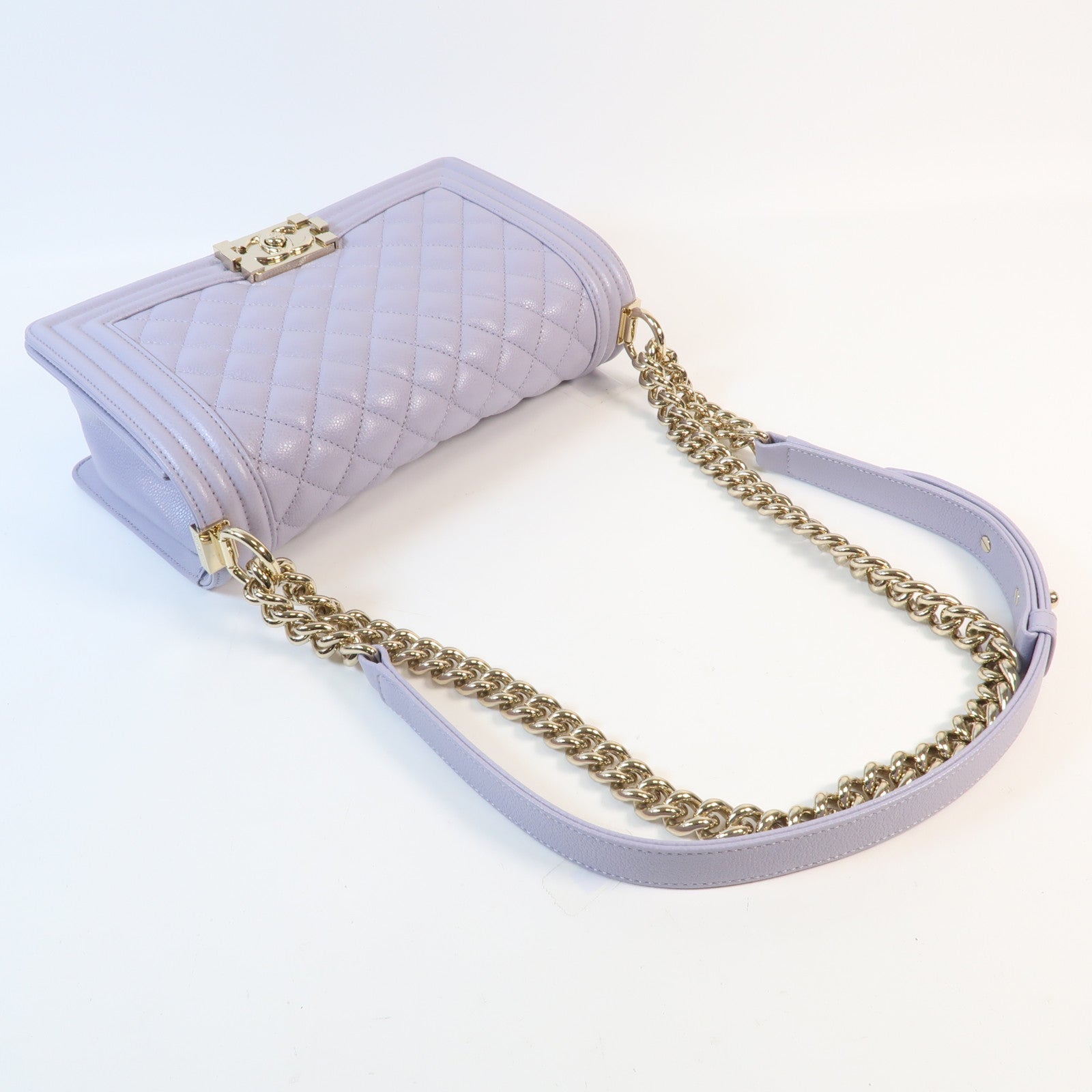 CHANEL 牛皮皮革Boy 25金扣鏈帶肩背袋