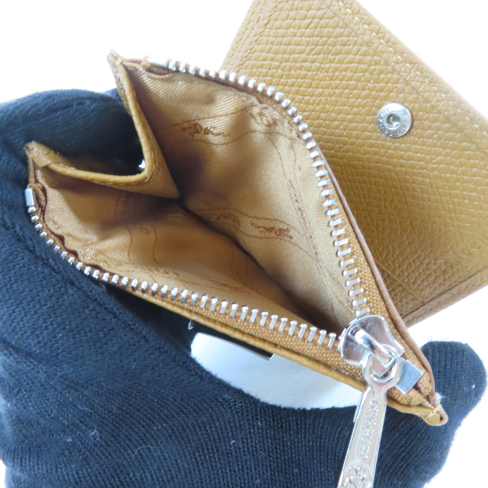 Longchamp 皮革Bifold Wallet銀扣錢包啡色