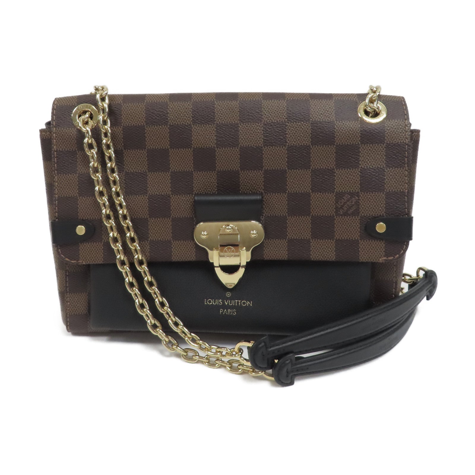 LOUIS VUITTON Damier Vavin PM金扣鏈帶肩背袋啡色/黑色