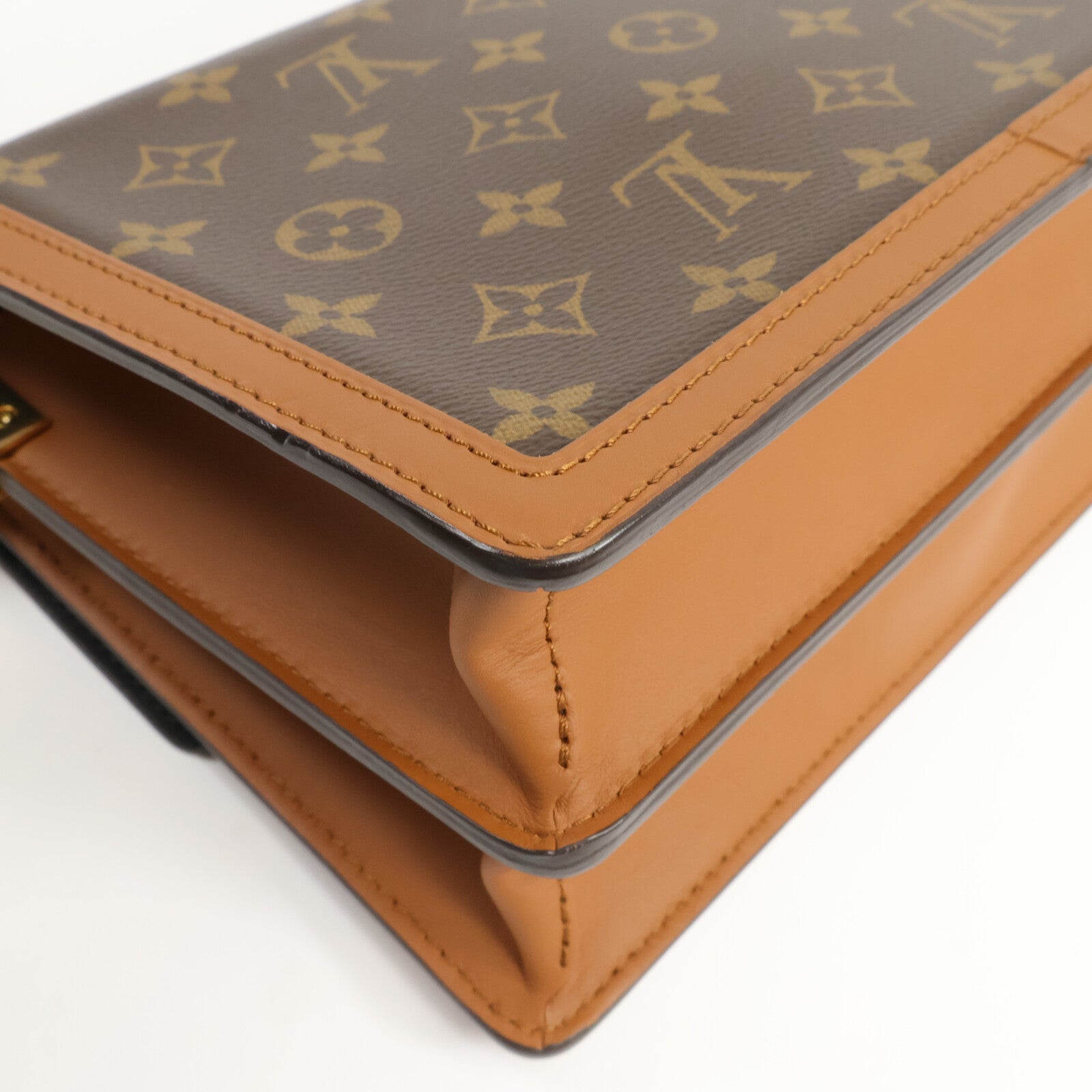 LOUIS VUITTON Monogram/Monogram Reverse Dauphine MM金扣手挽肩背兩用袋棕色