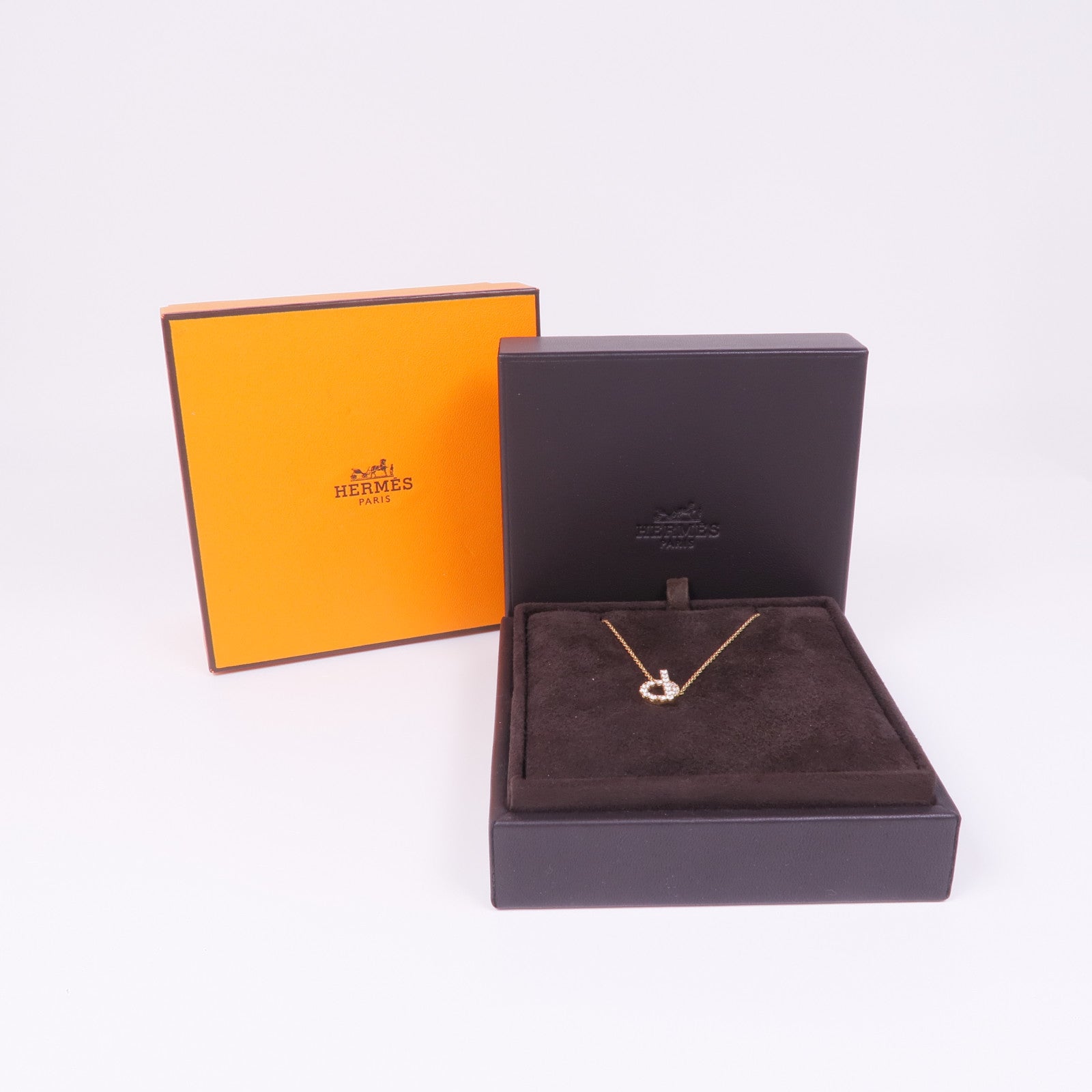HERMES 18K玫瑰金Finesse pendant Necklace鑽石項鍊