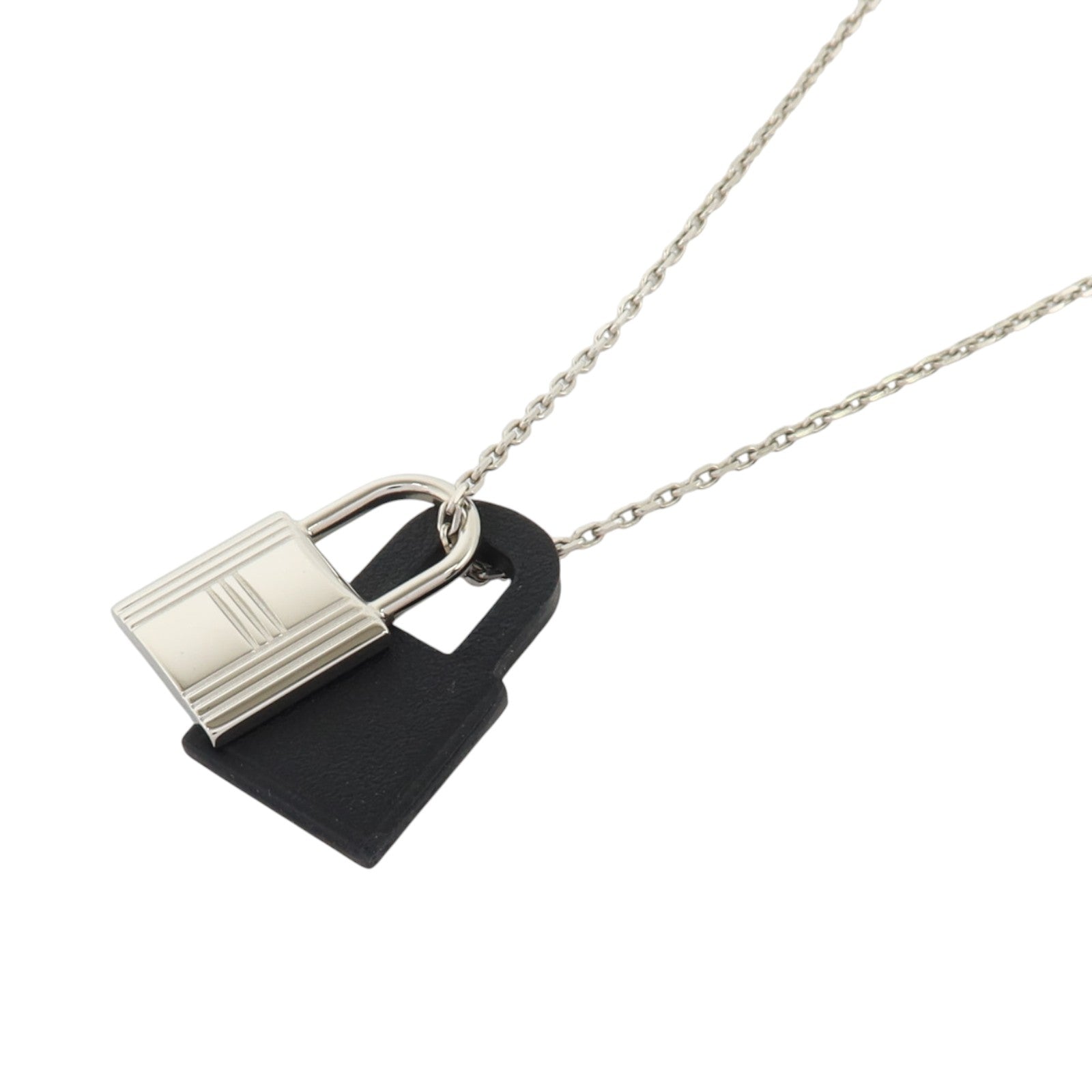 HERMES Swift皮革/金屬O'Kelly Necklace銀扣項鏈