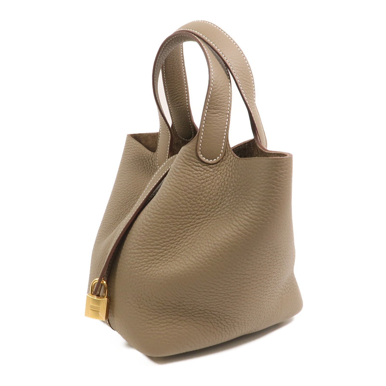 HERMES Clemence皮革Picotin PM手挽袋Etoupe
