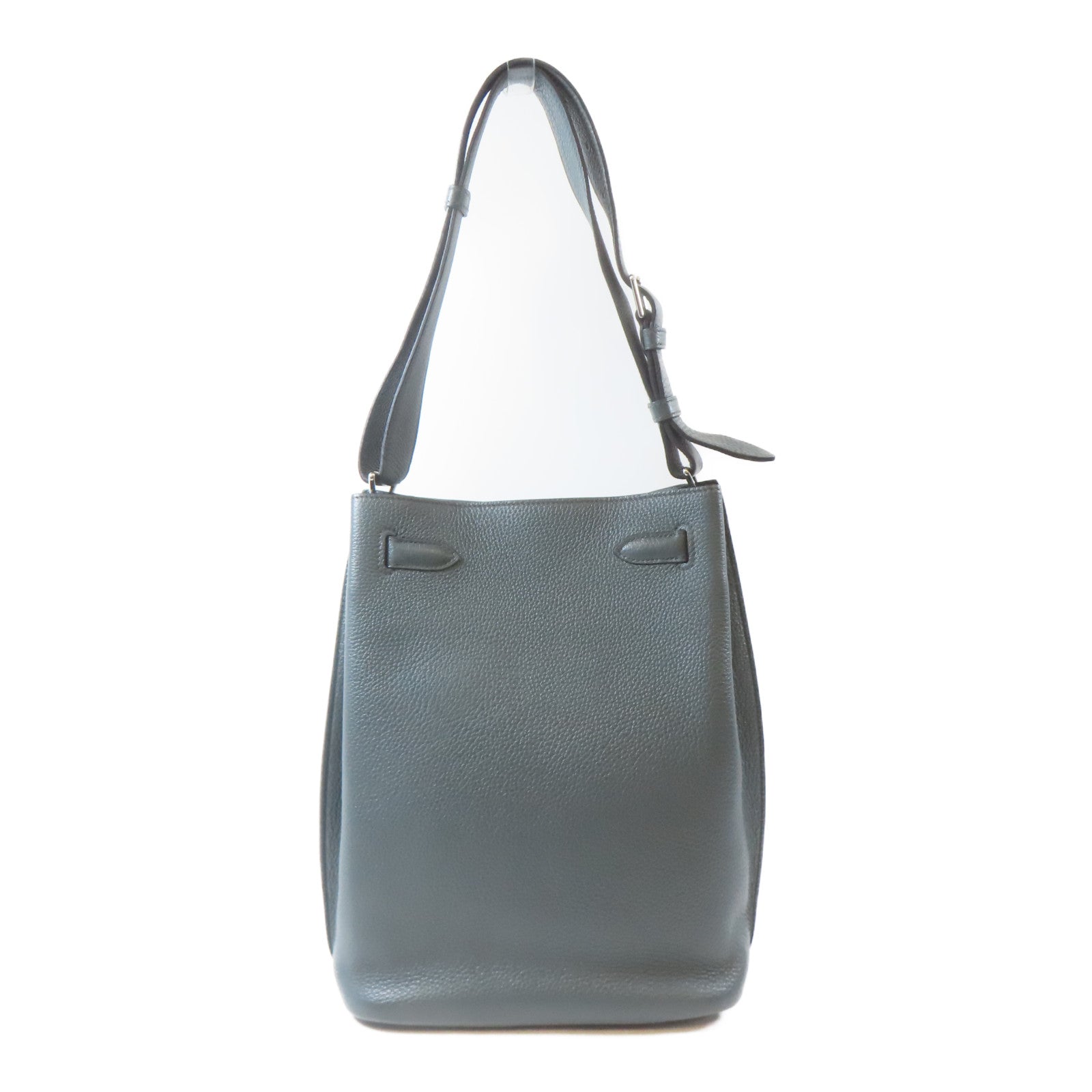 HERMES Clemence皮革So Kelly Bag22銀扣肩背袋Bleu Orage/灰藍色