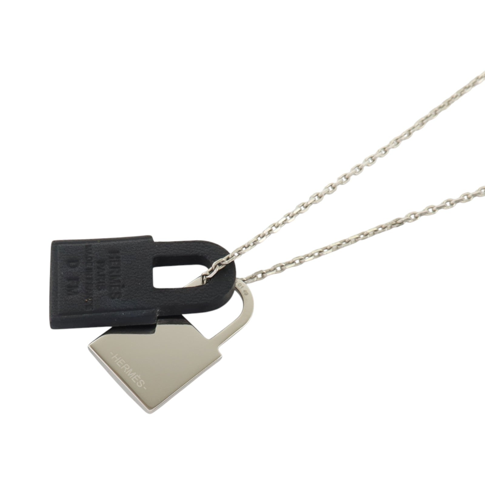 HERMES Swift皮革/金屬O'Kelly Necklace銀扣項鏈
