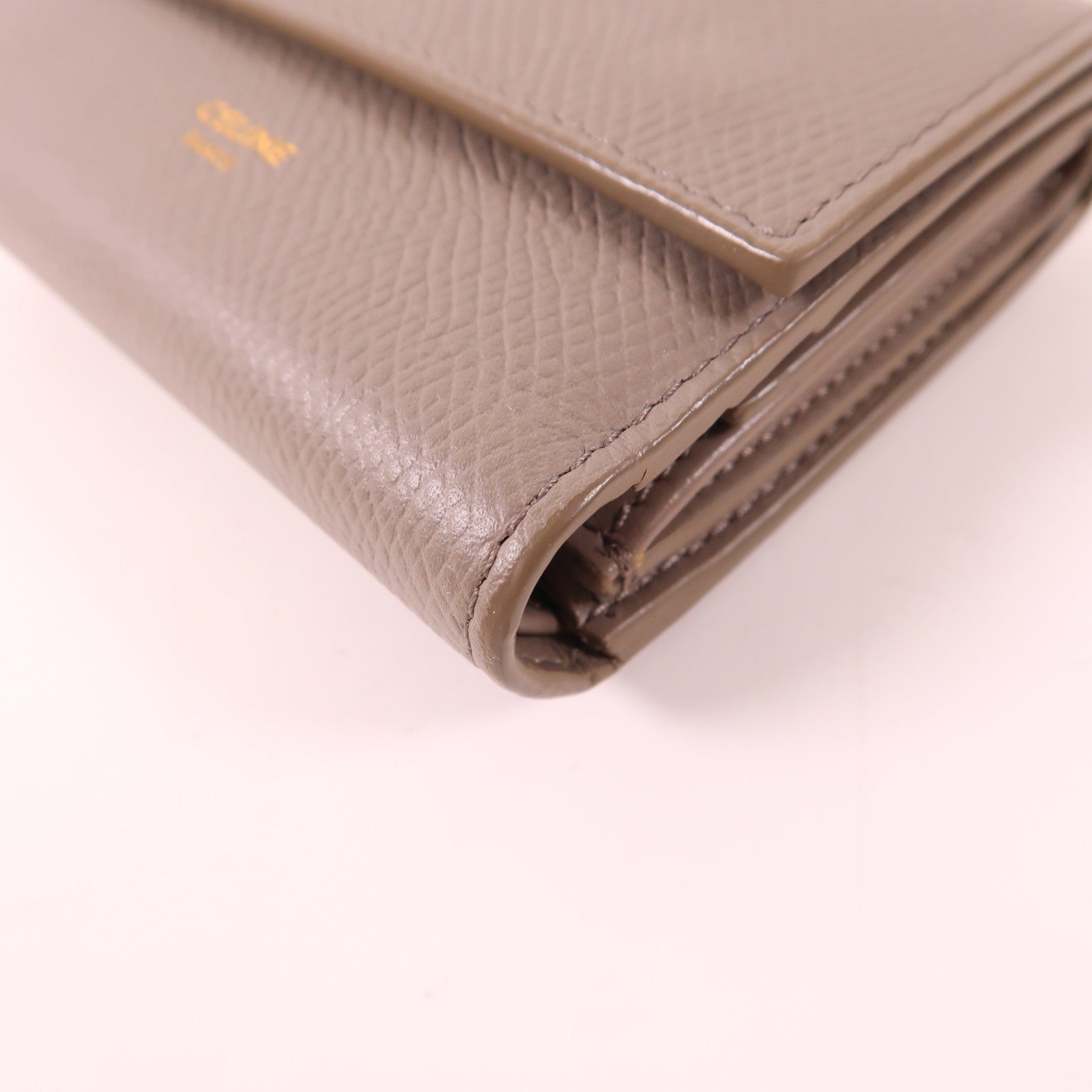 CELINE GHW Small Trifold Wallet Calfskin Leather Gray Pebble