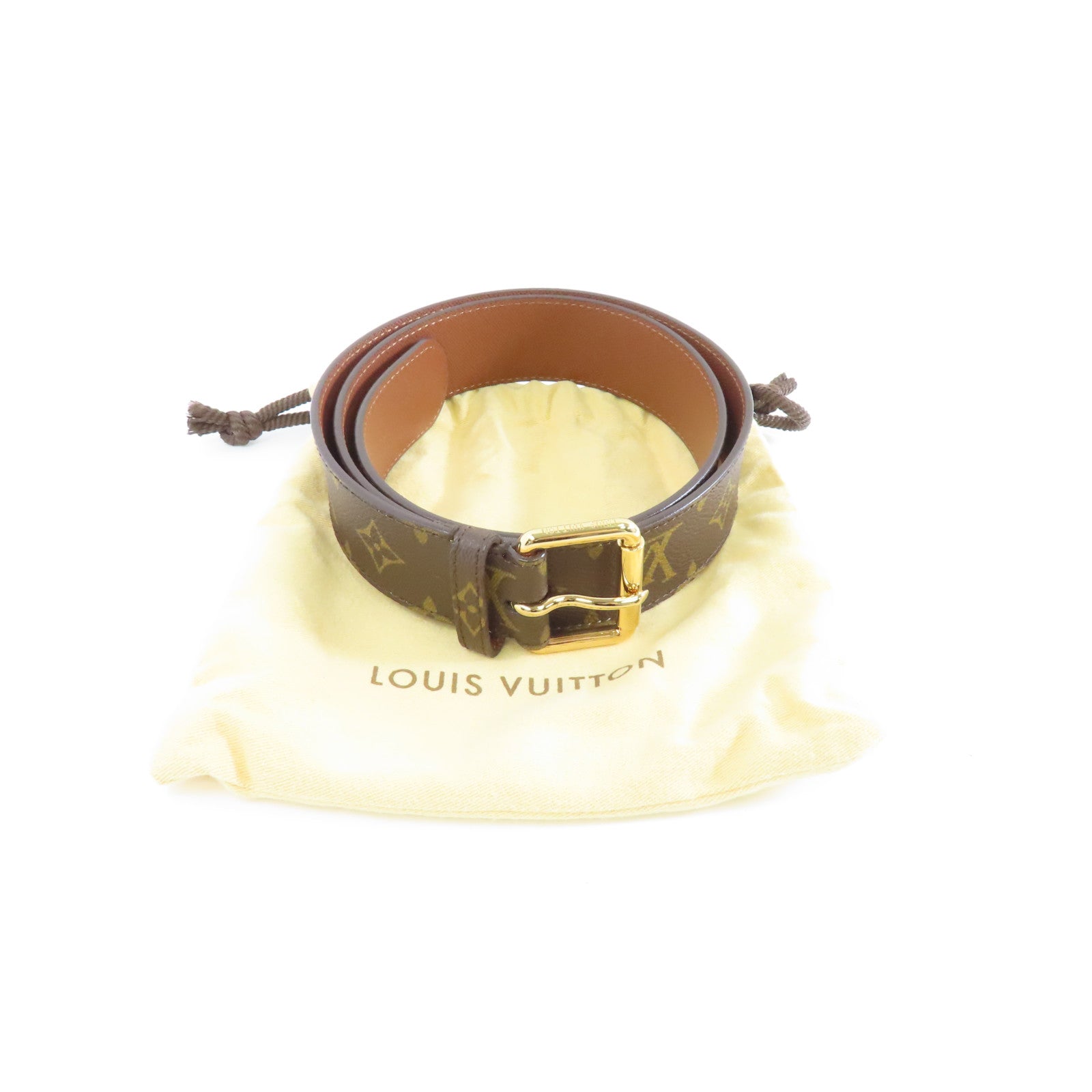 LOUIS VUITTON Monogram Belt金扣皮帶啡色
