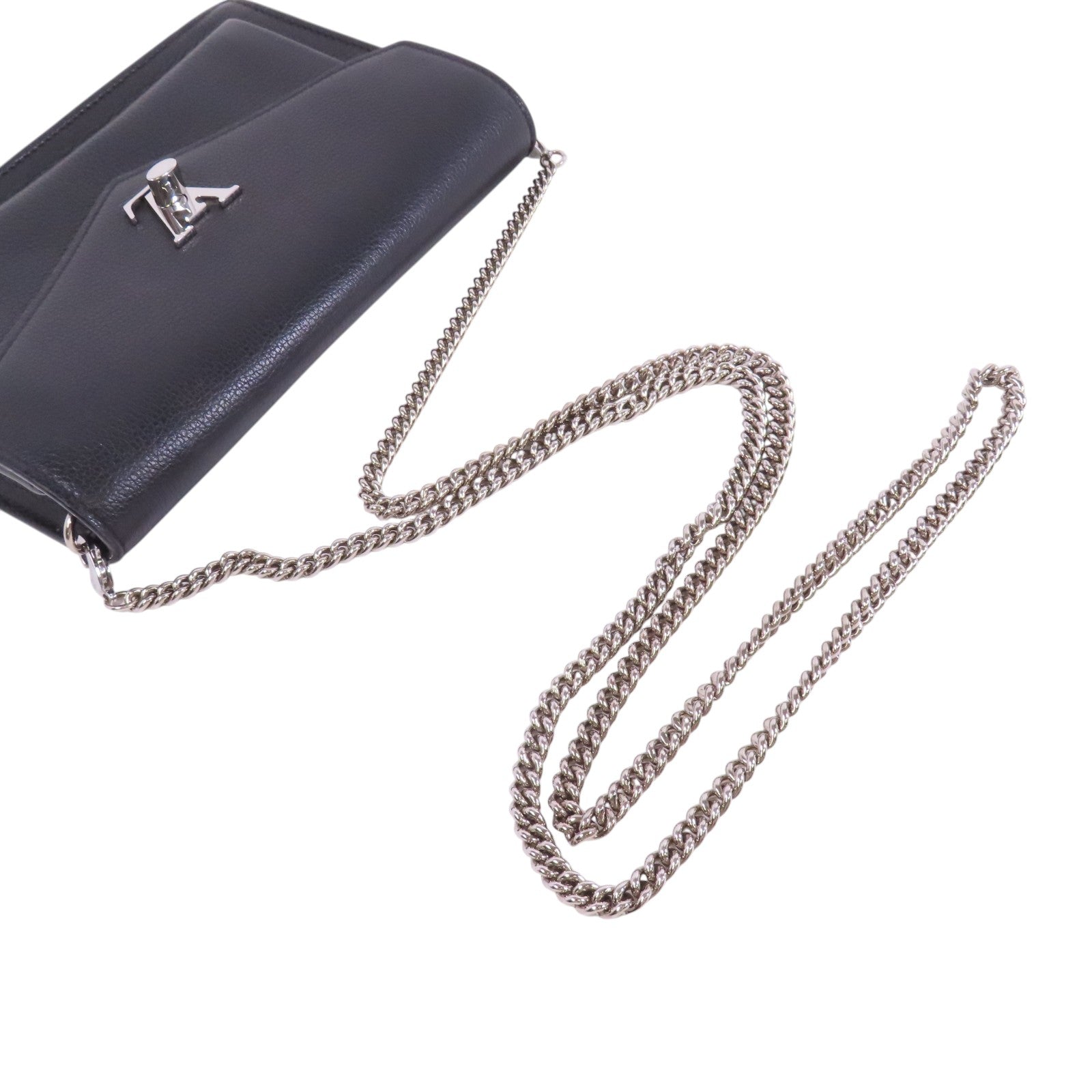 LOUIS VUITTON 牛皮皮革My Lock Me銀扣鏈帶肩背袋
