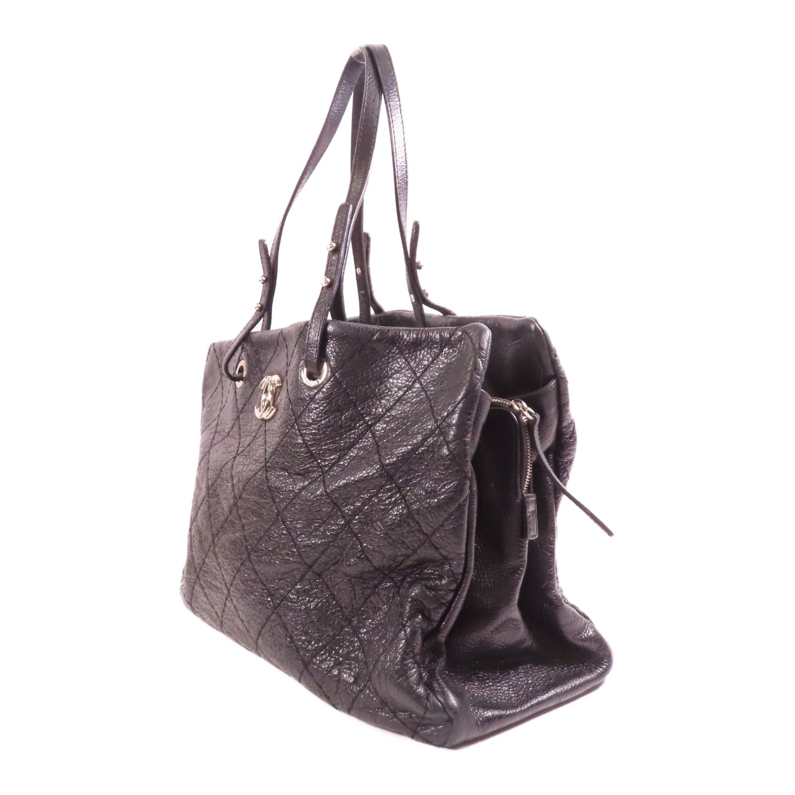 CHANEL 牛皮皮革Tote Bag銀扣手挽袋