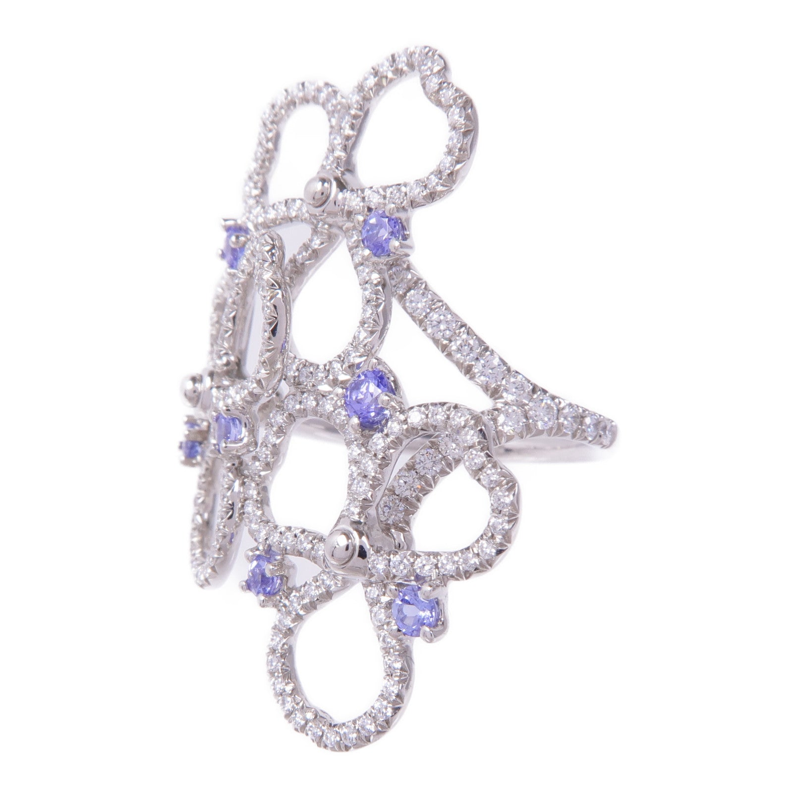 TIFFANY＆CO PT950鉑金Paper Flowers Ring鑽石/坦桑石戒指US#5.75