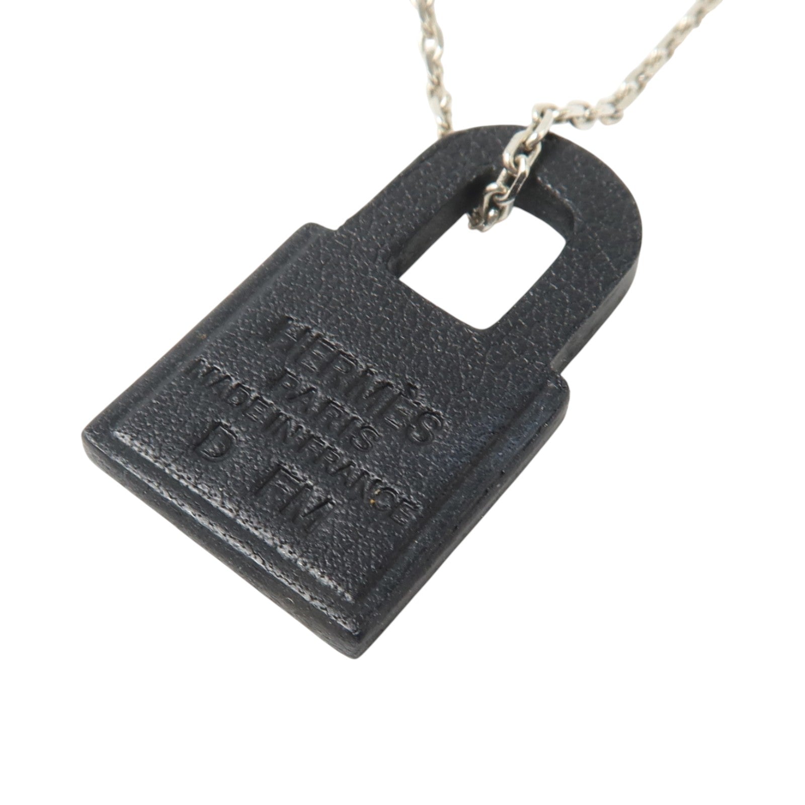 HERMES Swift皮革/金屬O'Kelly Necklace銀扣項鏈