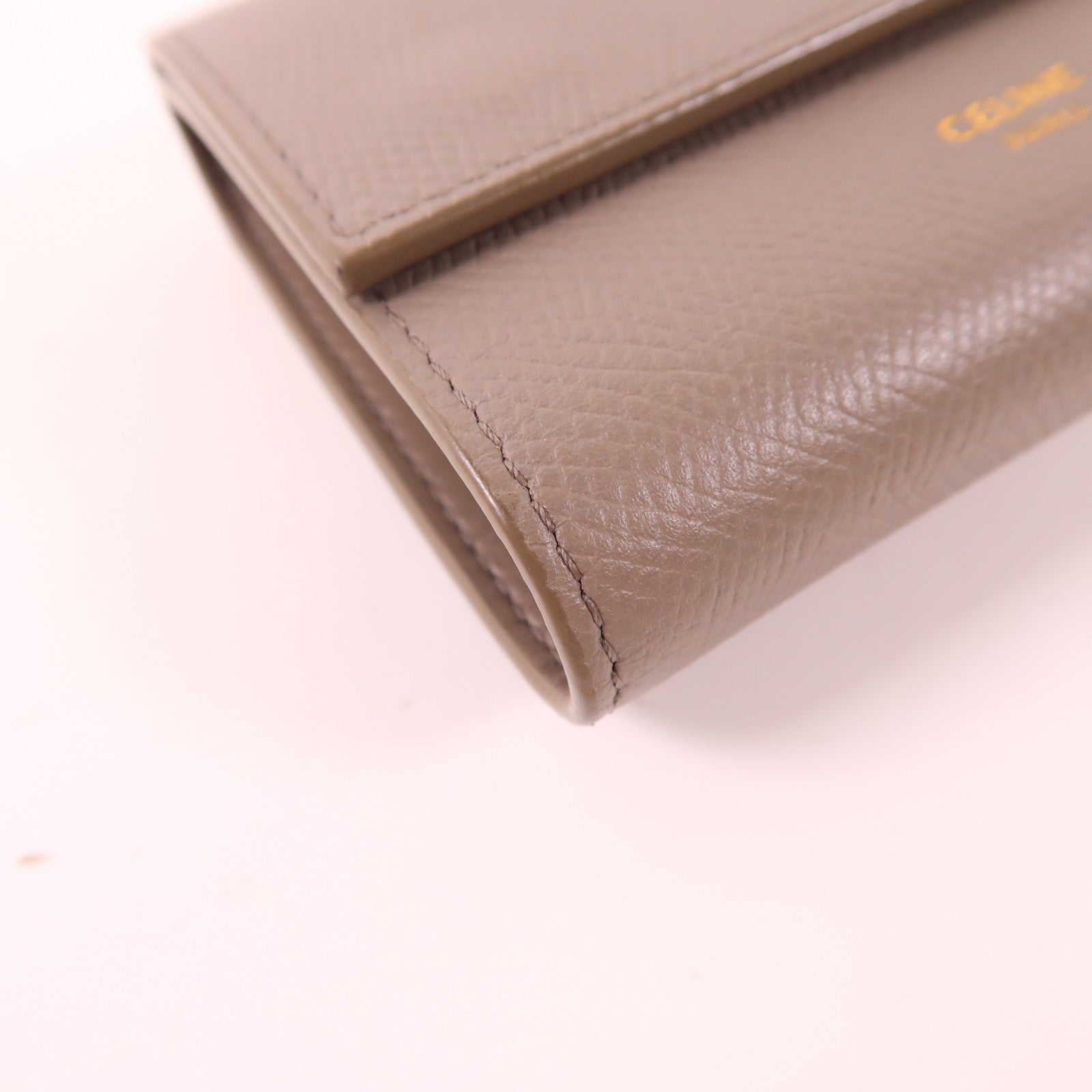 CELINE GHW Small Trifold Wallet Calfskin Leather Gray Pebble