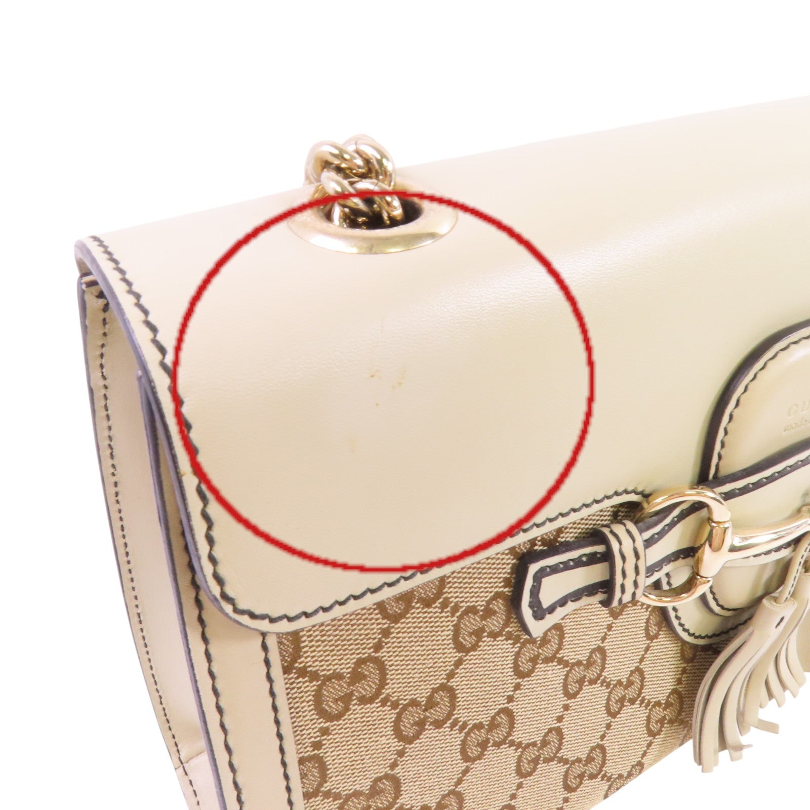 GUCCI GG帆布/牛皮皮革Emily Chain金扣鏈帶肩背袋