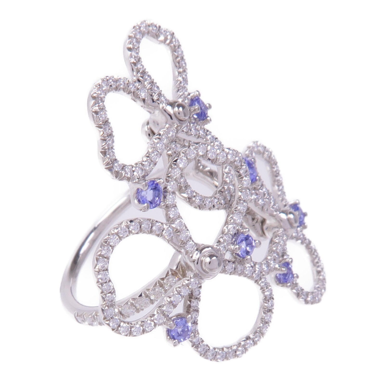 TIFFANY＆CO PT950鉑金Paper Flowers Ring鑽石/坦桑石戒指US#5.75