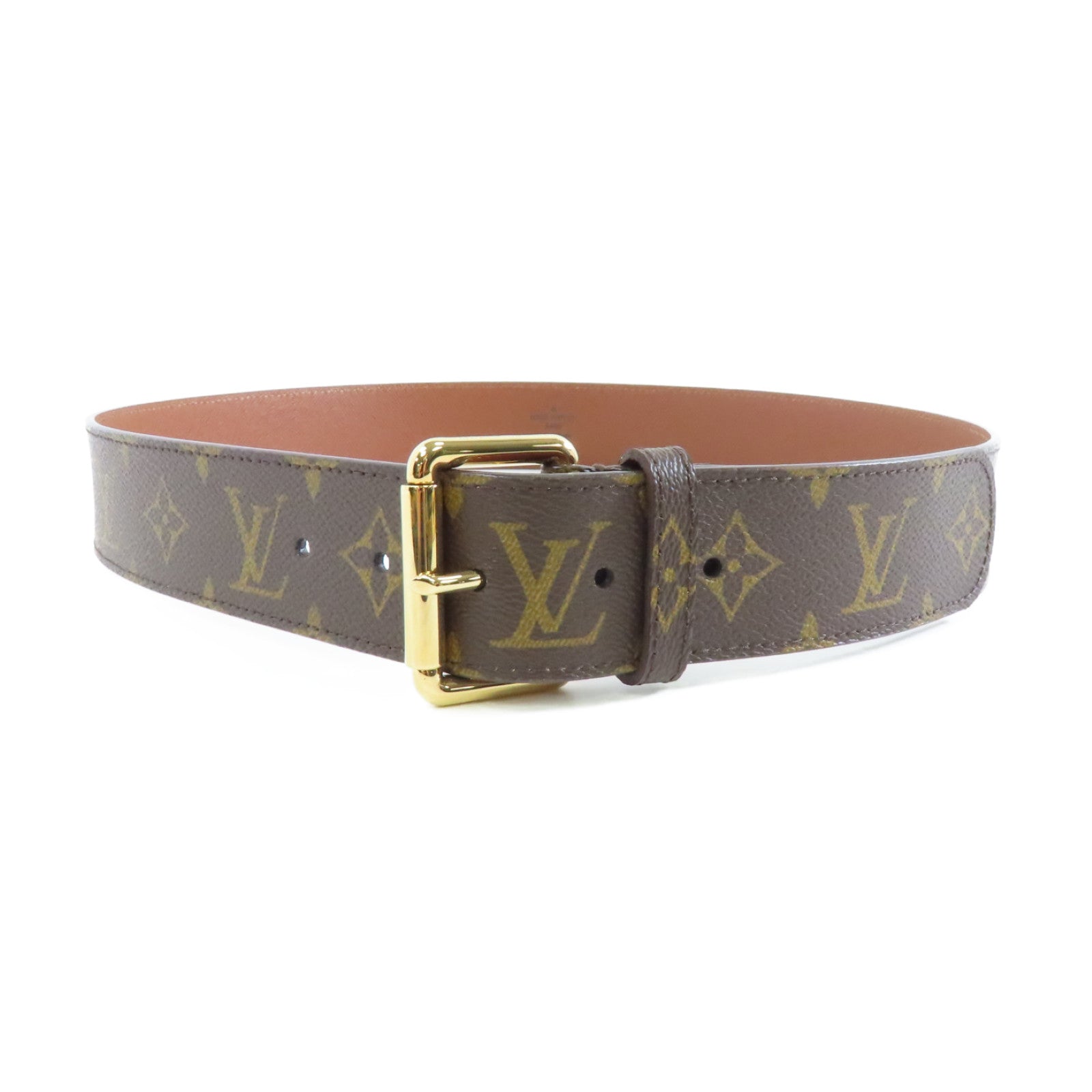 LOUIS VUITTON Monogram Belt金扣皮帶啡色