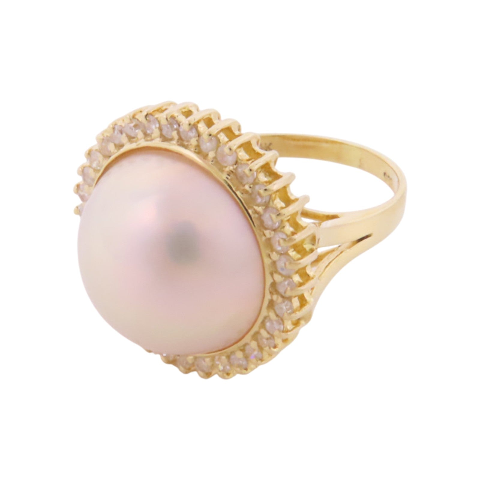 JEWELRY 【激減優惠】14K黃金Pearl Diamond Ring珍珠/鑽石戒指US#4.75