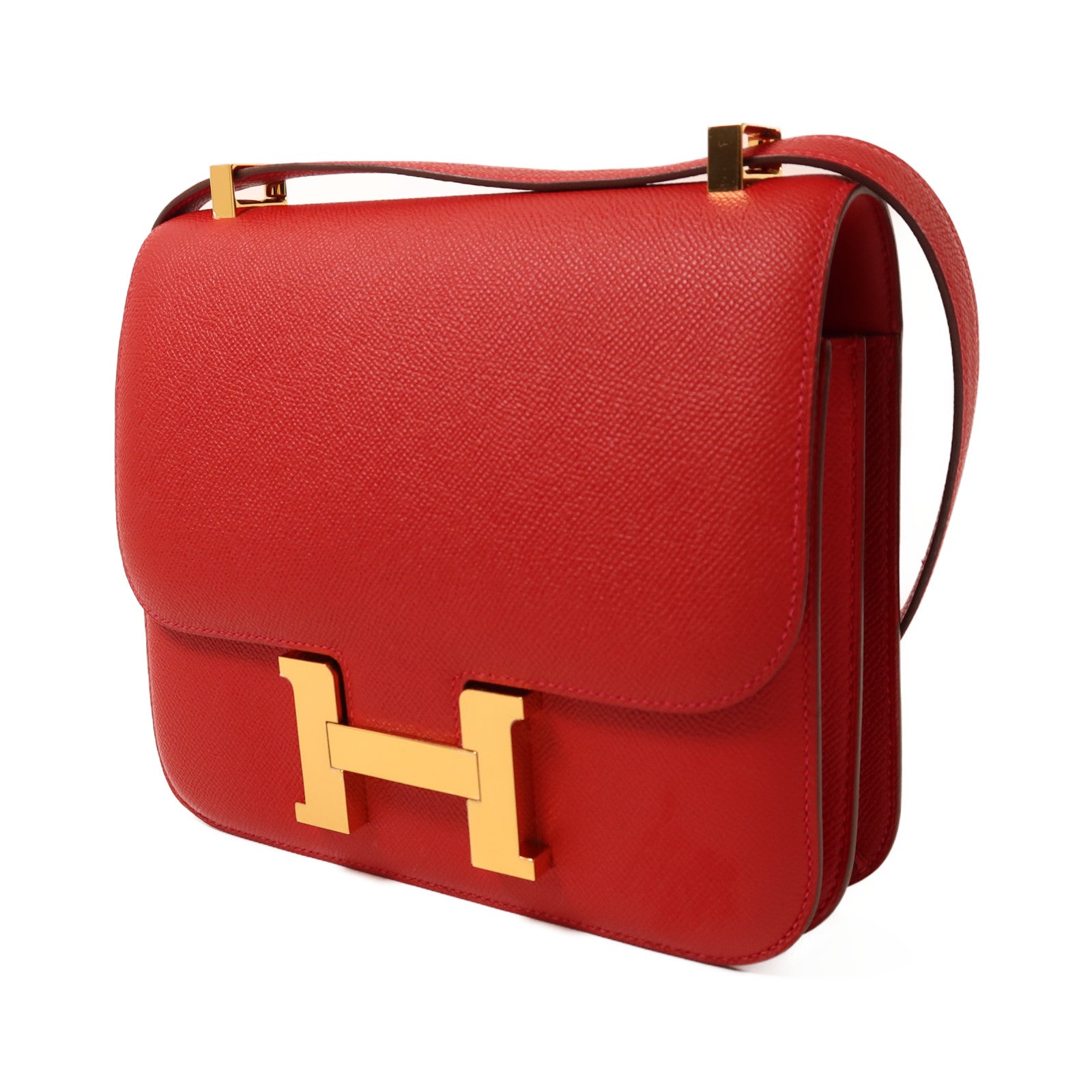 HERMES Epsom皮革Constance 24金扣肩背袋Rouge Casaque