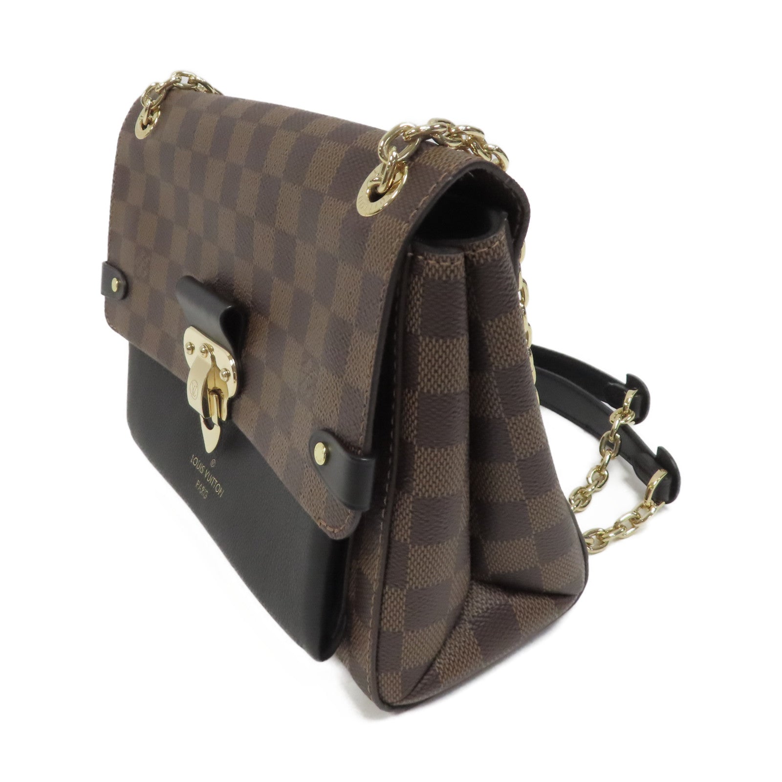LOUIS VUITTON Damier Vavin PM金扣鏈帶肩背袋啡色/黑色