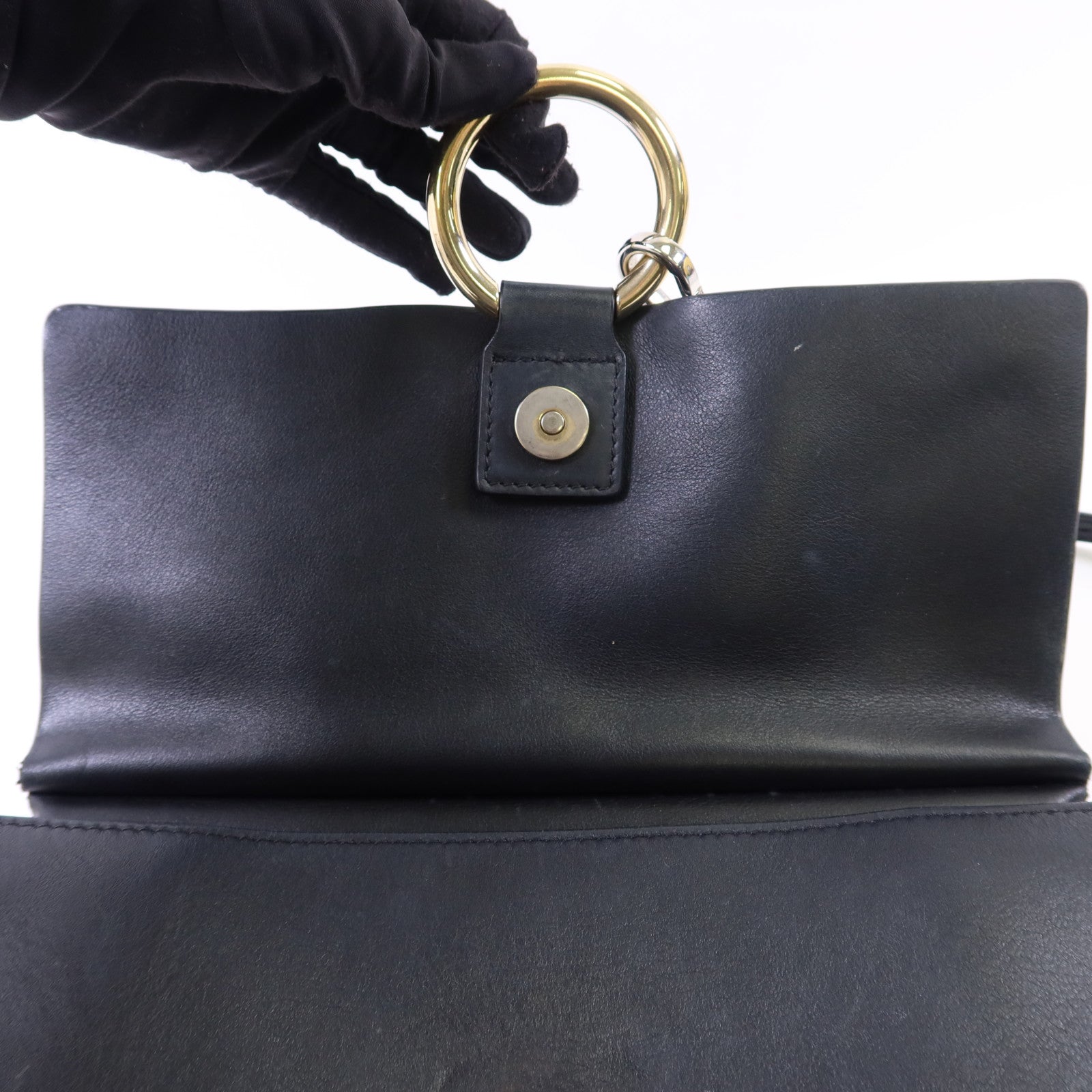 Chloe 牛皮皮革/麂皮皮革Faye金扣肩背袋