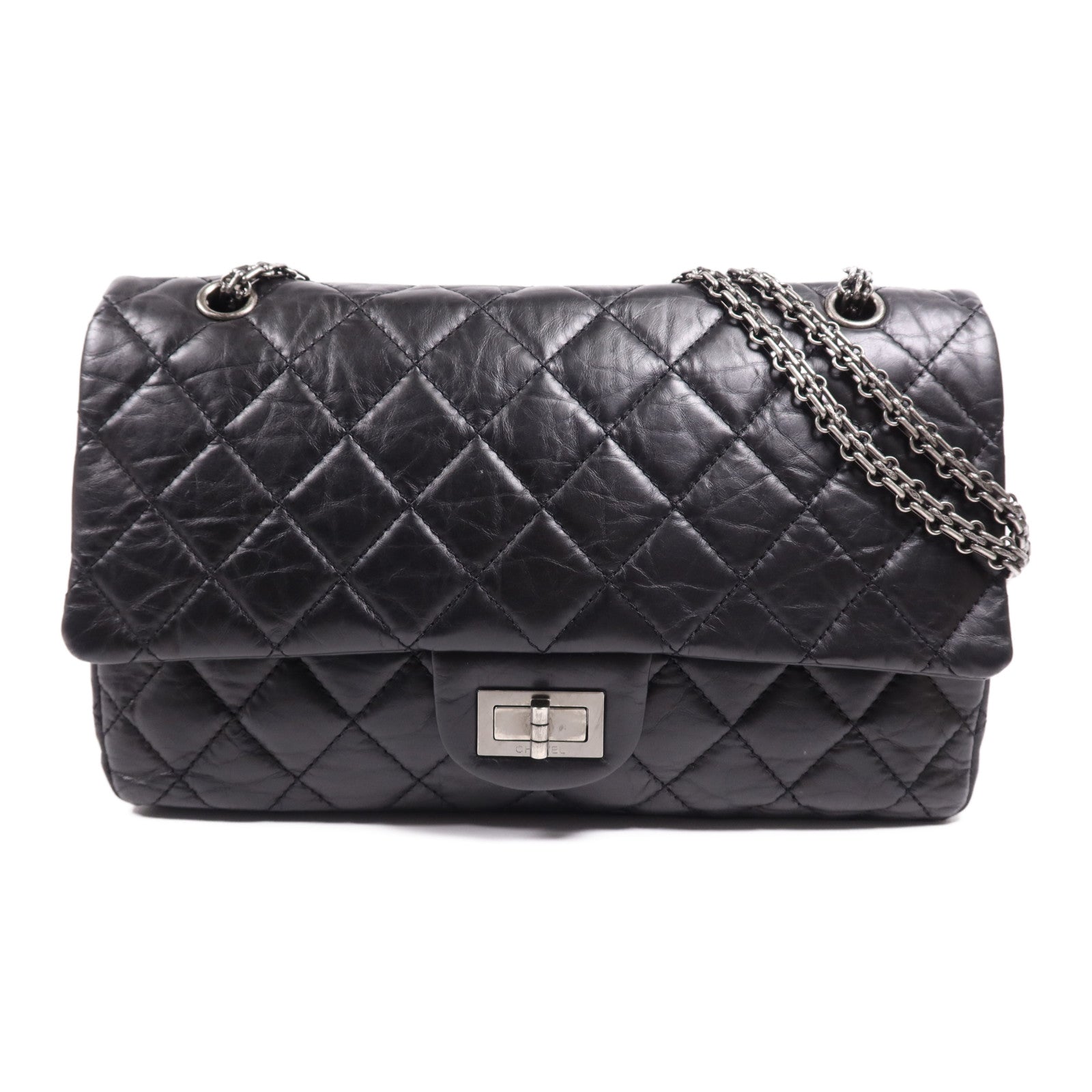CHANEL 【激減優惠】牛皮皮革2.55銀扣鏈帶肩背袋
