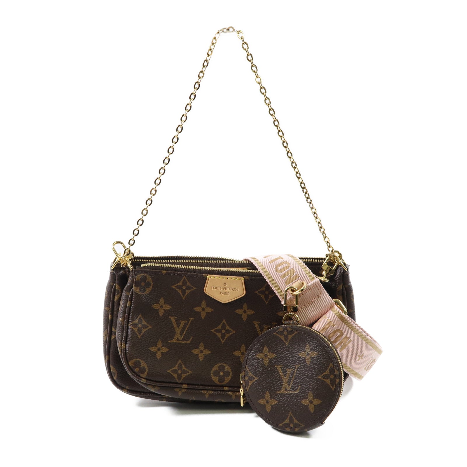 LOUIS VUITTON Monogram Multi Pochette Accessoires金扣手挽肩背兩用袋棕色
