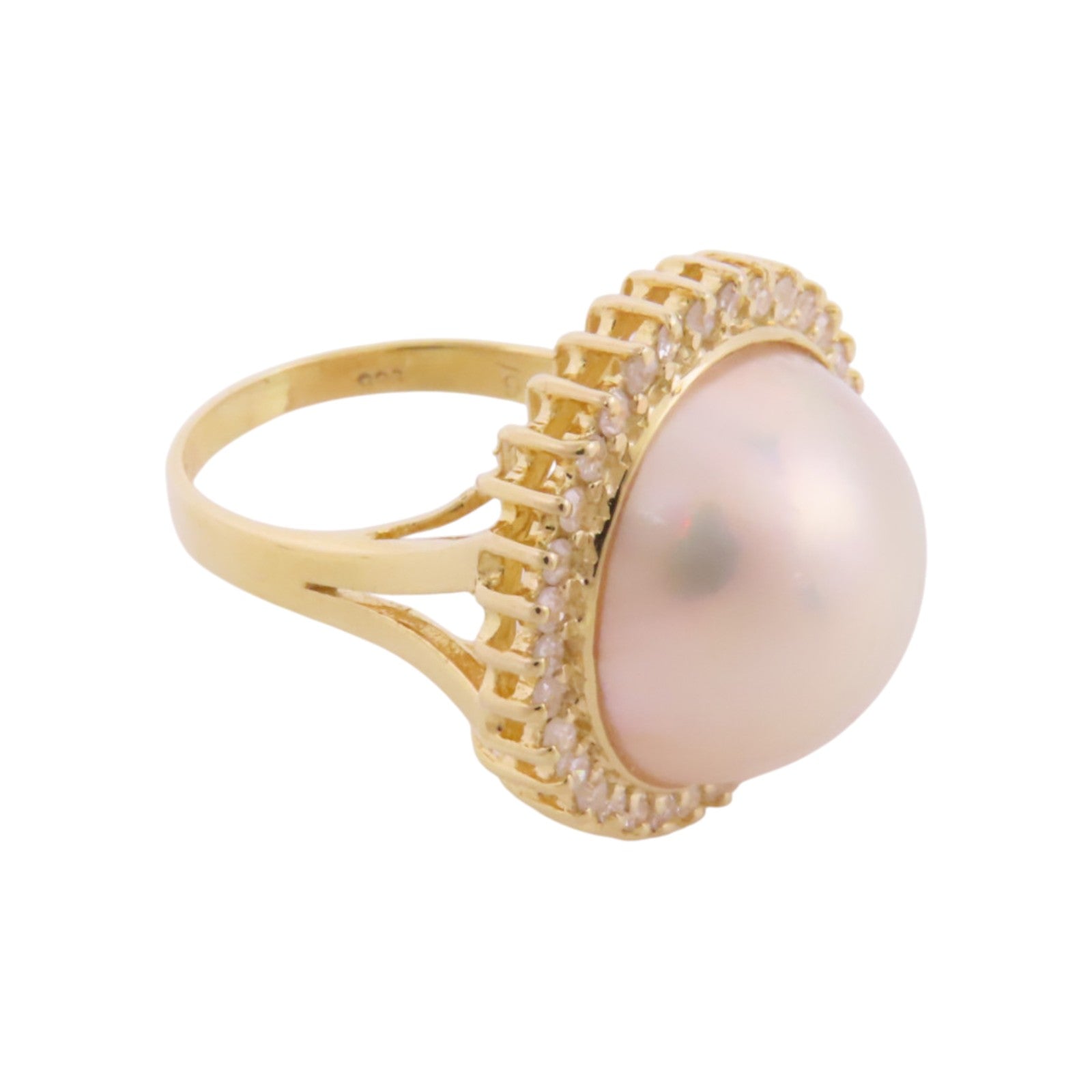 JEWELRY 【激減優惠】14K黃金Pearl Diamond Ring珍珠/鑽石戒指US#4.75