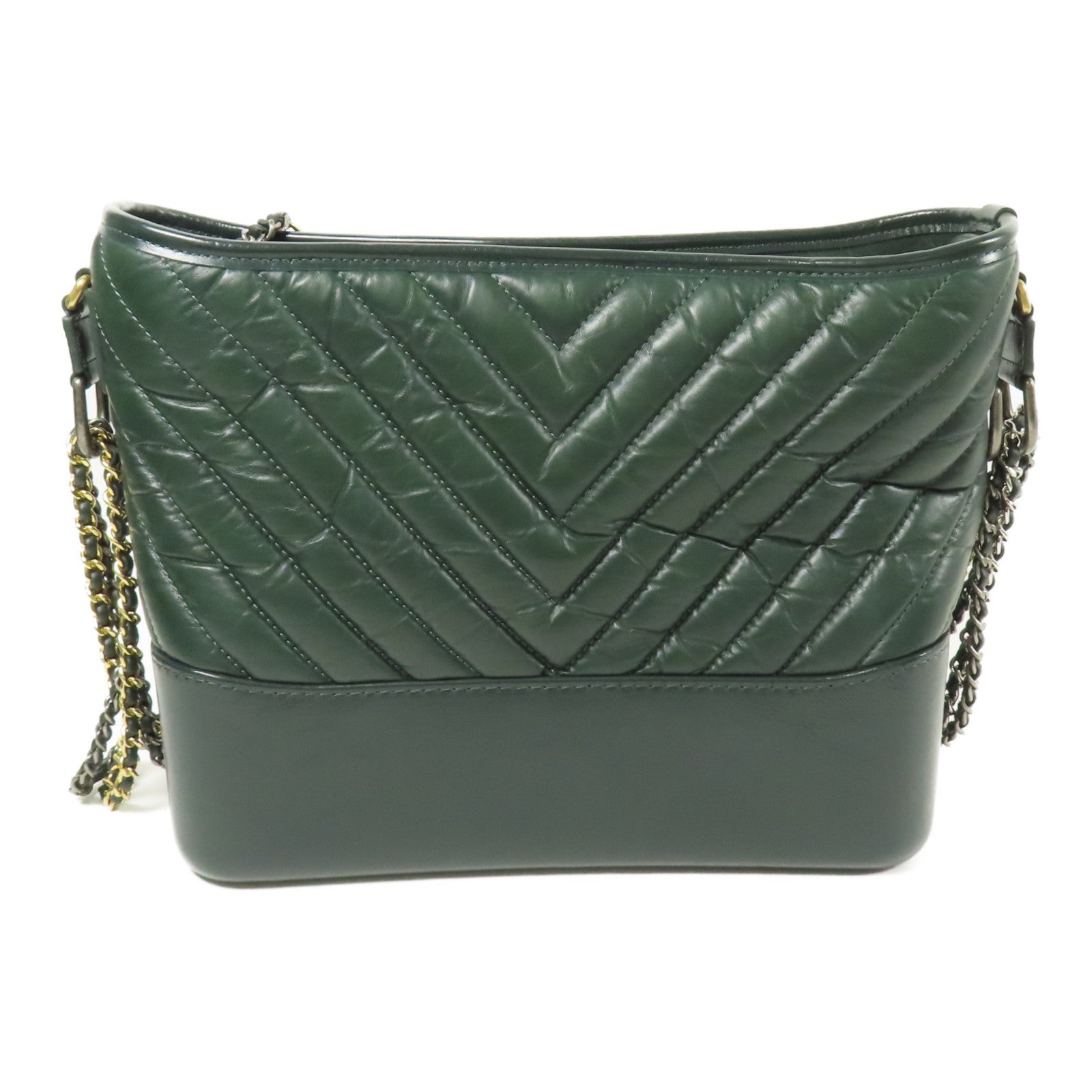 CHANEL CC Gabrielle Medium Chain Shoulder Bag Calfskin Leather Green